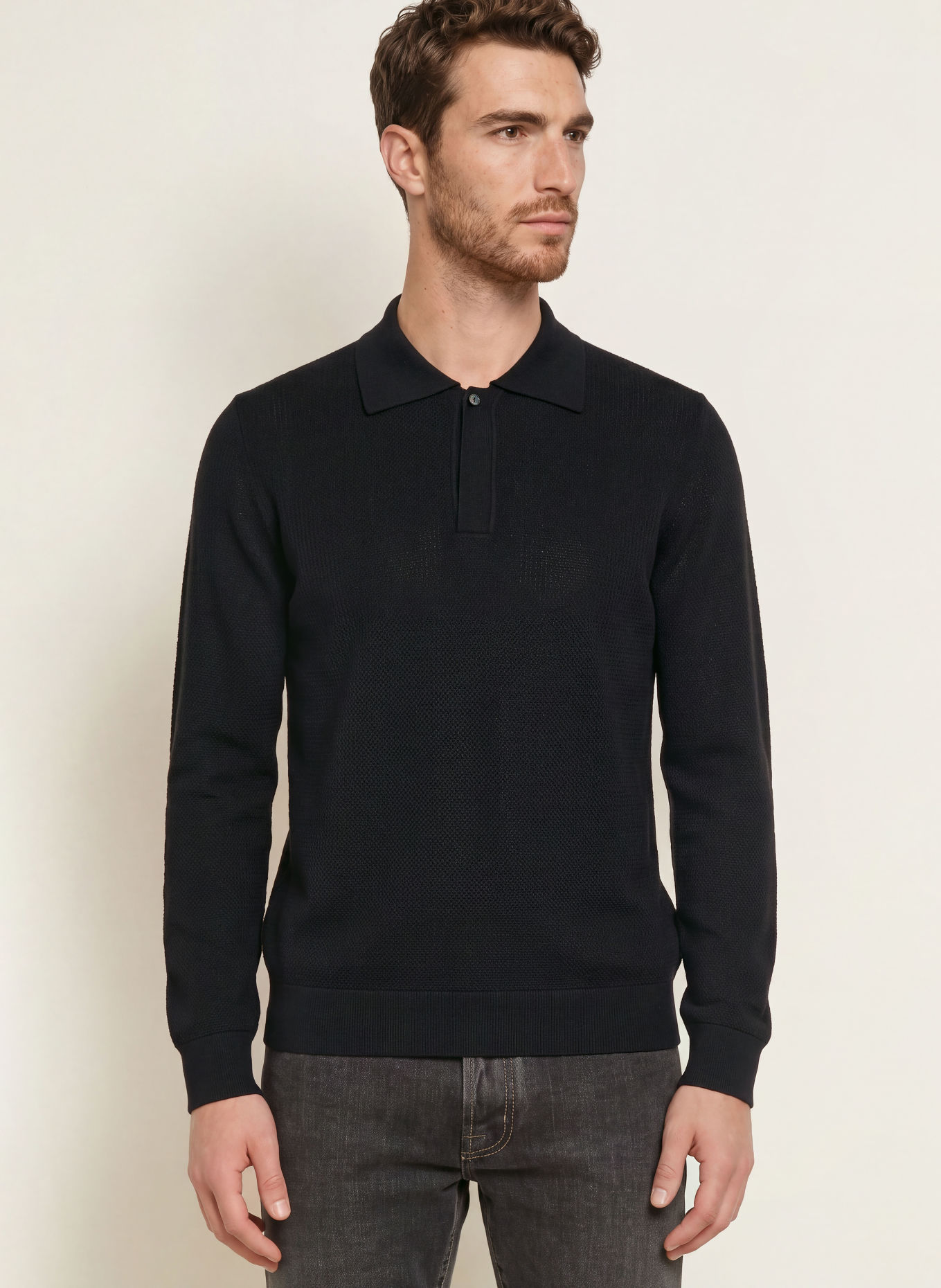 ETON Polo en maille de laine mérinos: NOIR