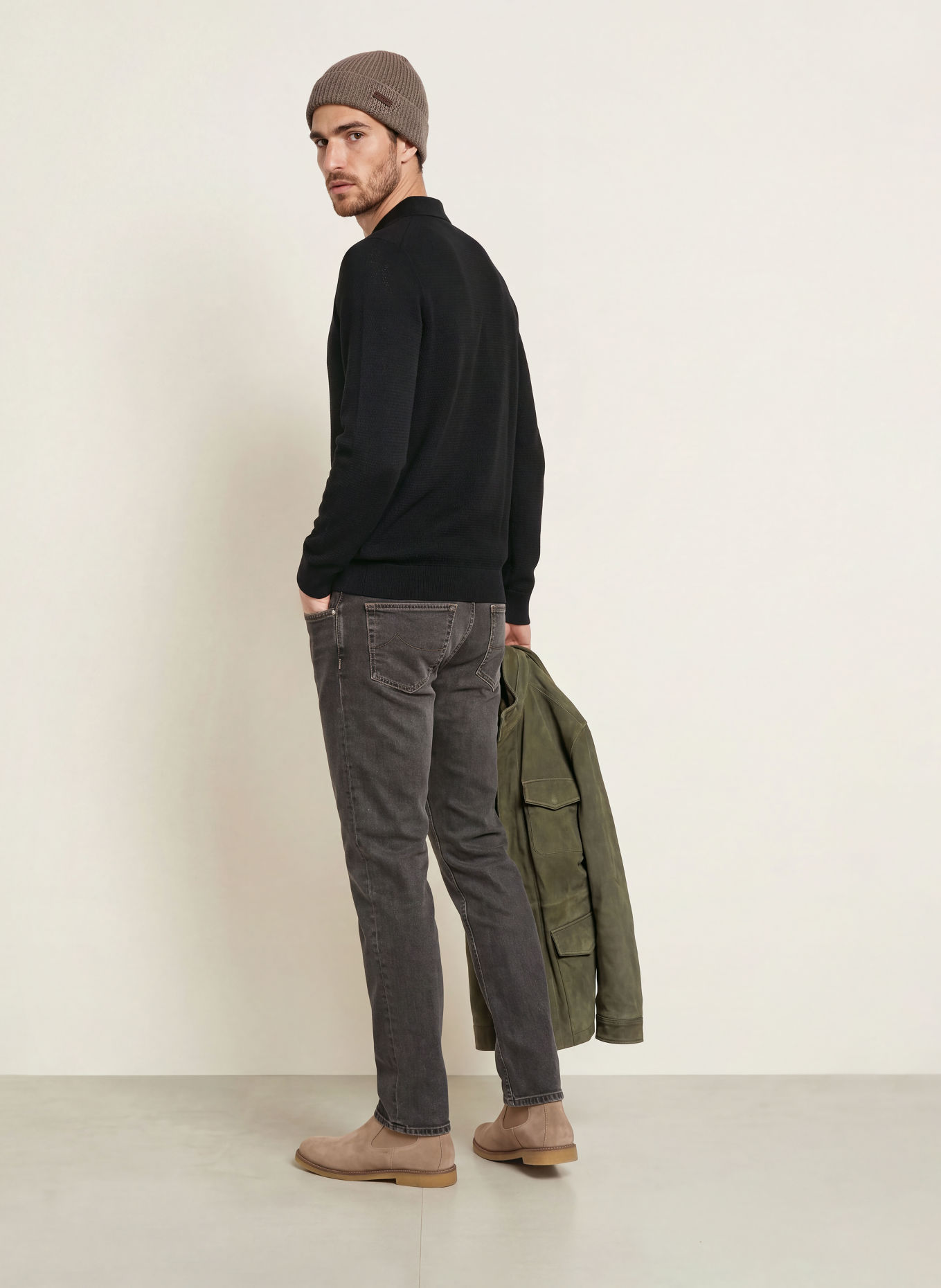 ETON Polo en maille de laine mérinos: NOIR