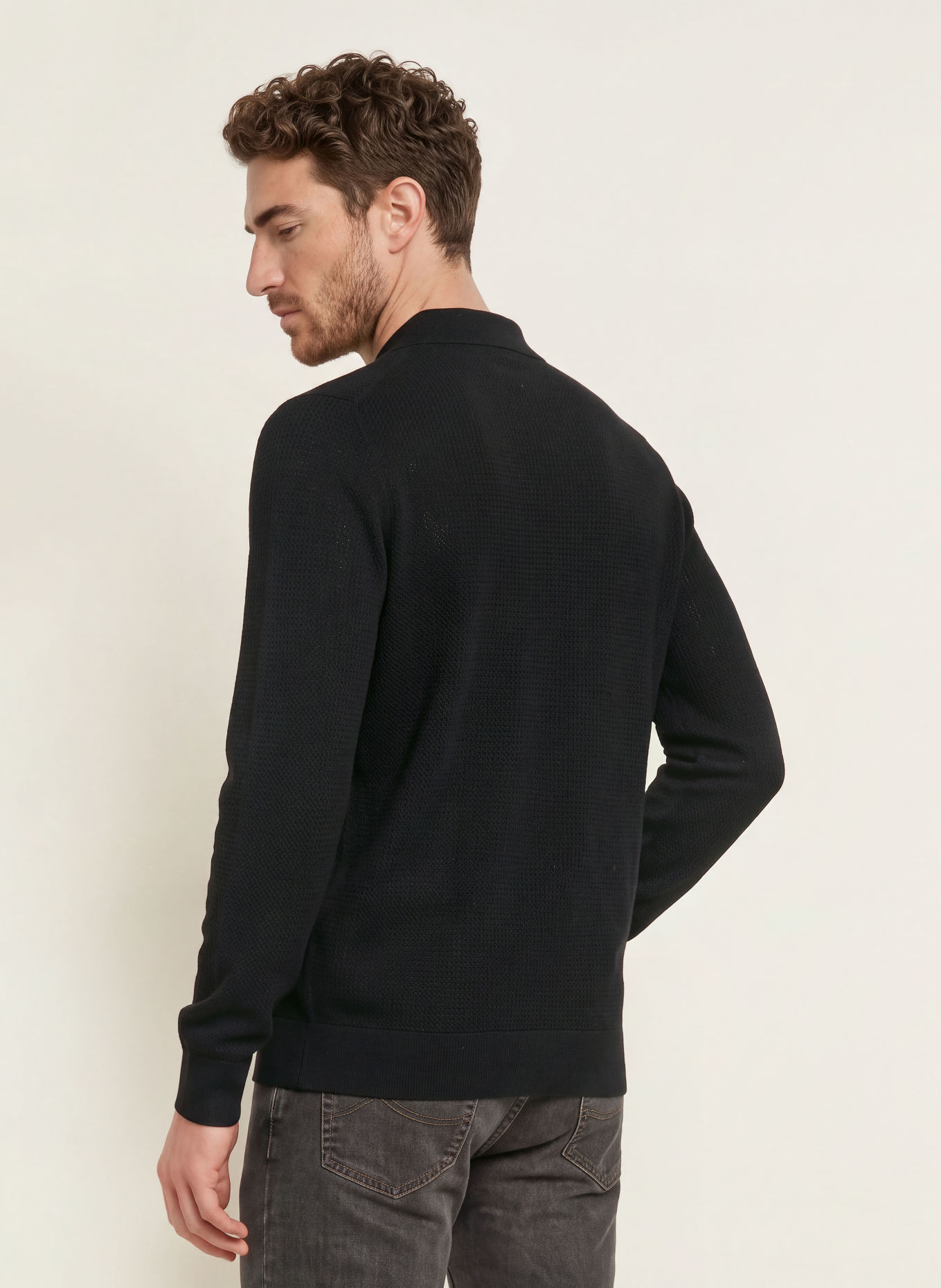 ETON Polo en maille de laine mérinos: NOIR