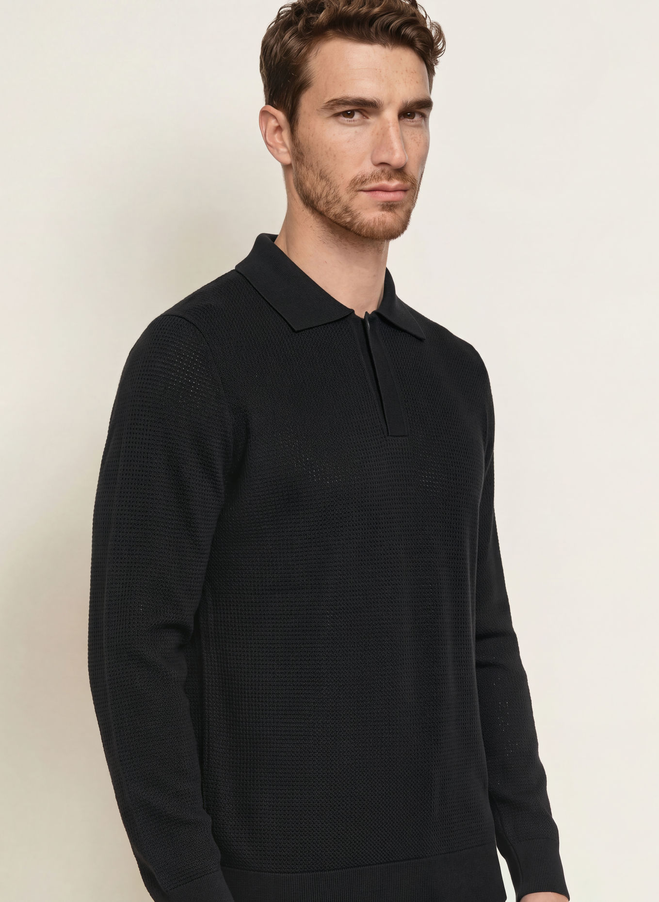 ETON Polo en maille de laine mérinos: NOIR