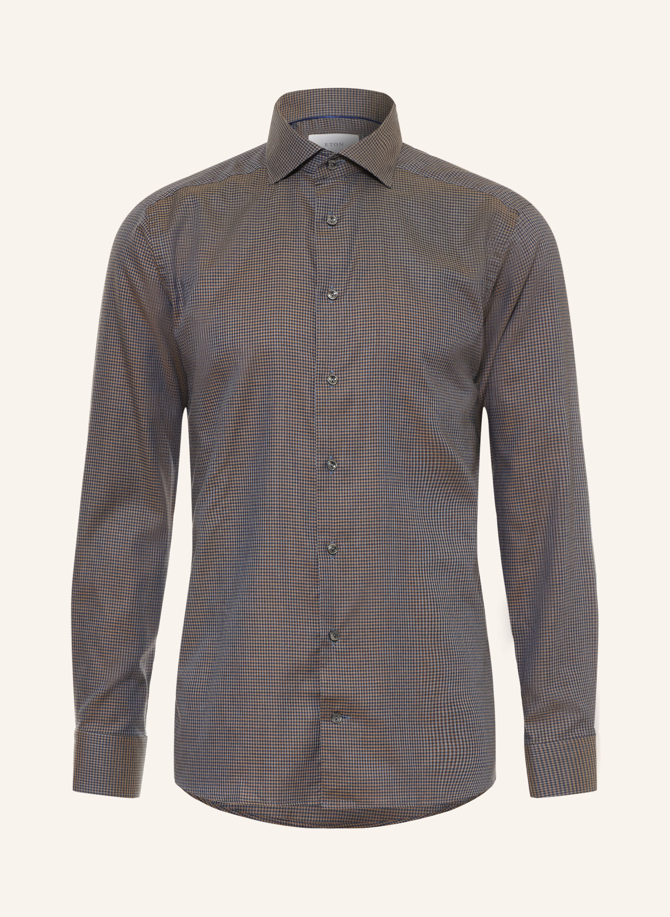 ETON Slim-Fit Shirt: BROWN / DARK BLUE