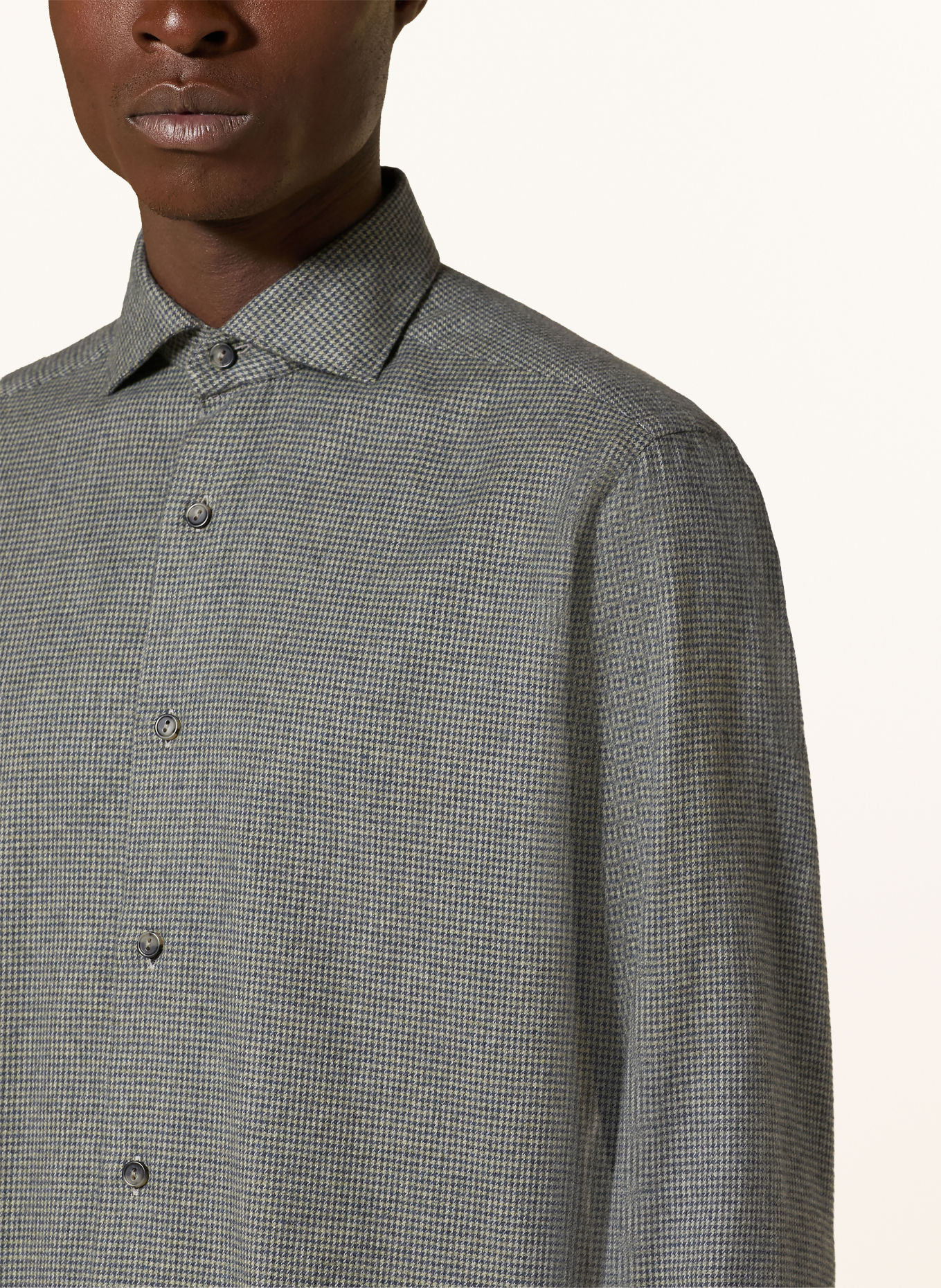 ETON Chemise en flanelle coupe Comfort Fit: OLIVE / BLEU FONCÉ