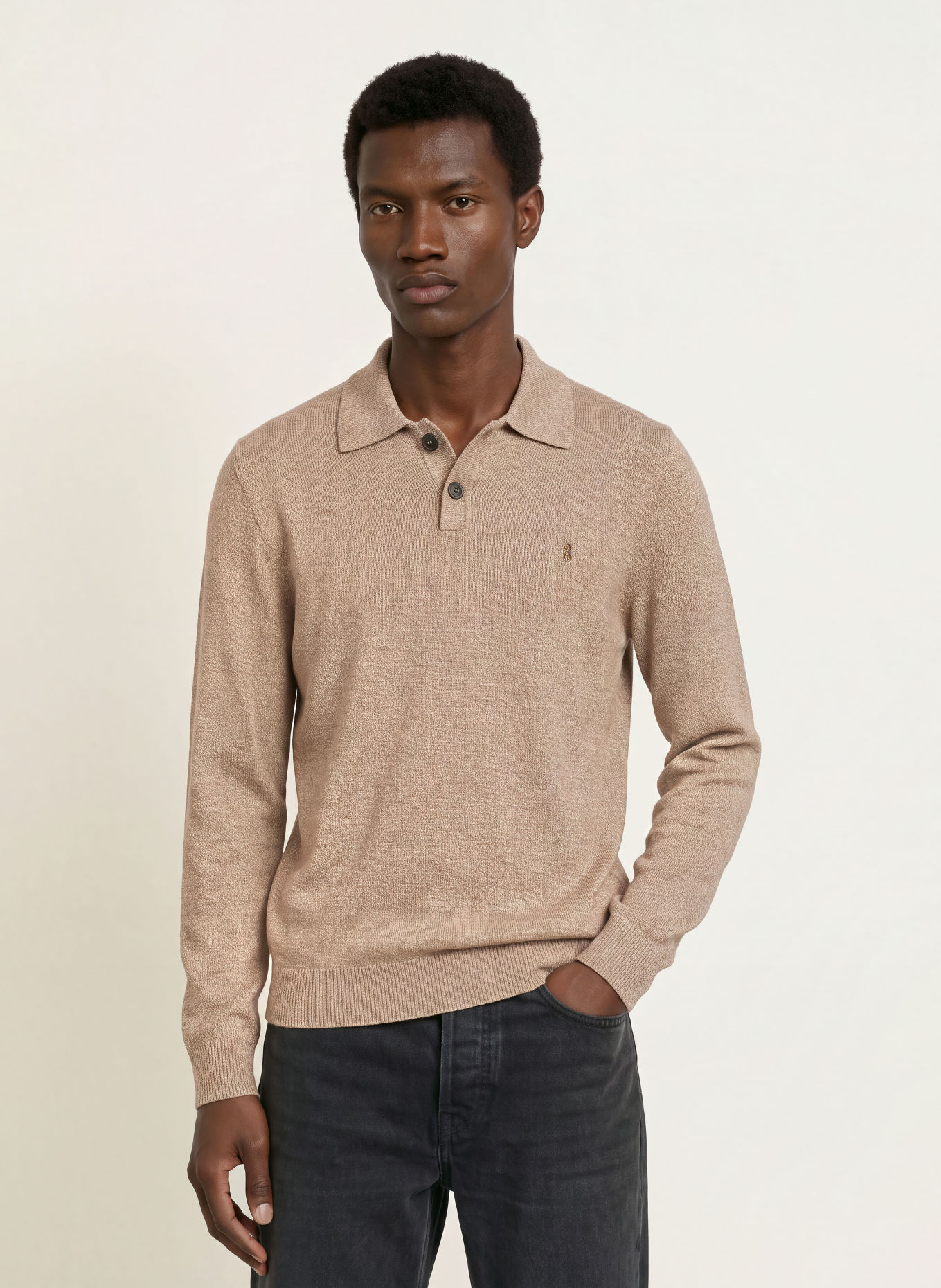 ARMEDANGELS Knit polo shirt: BEIGE / CREAM