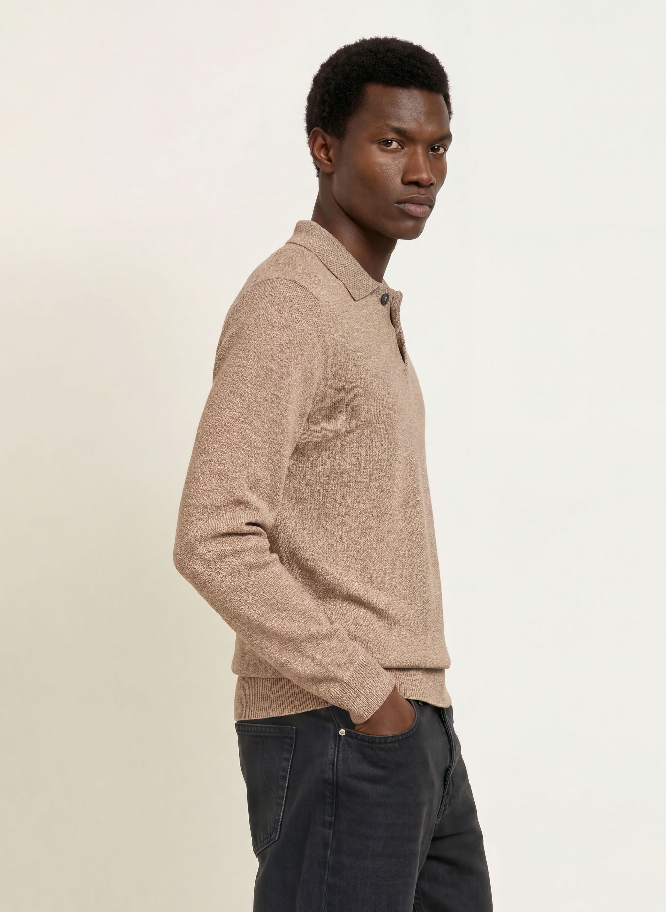 ARMEDANGELS Knit polo shirt: BEIGE / CREAM
