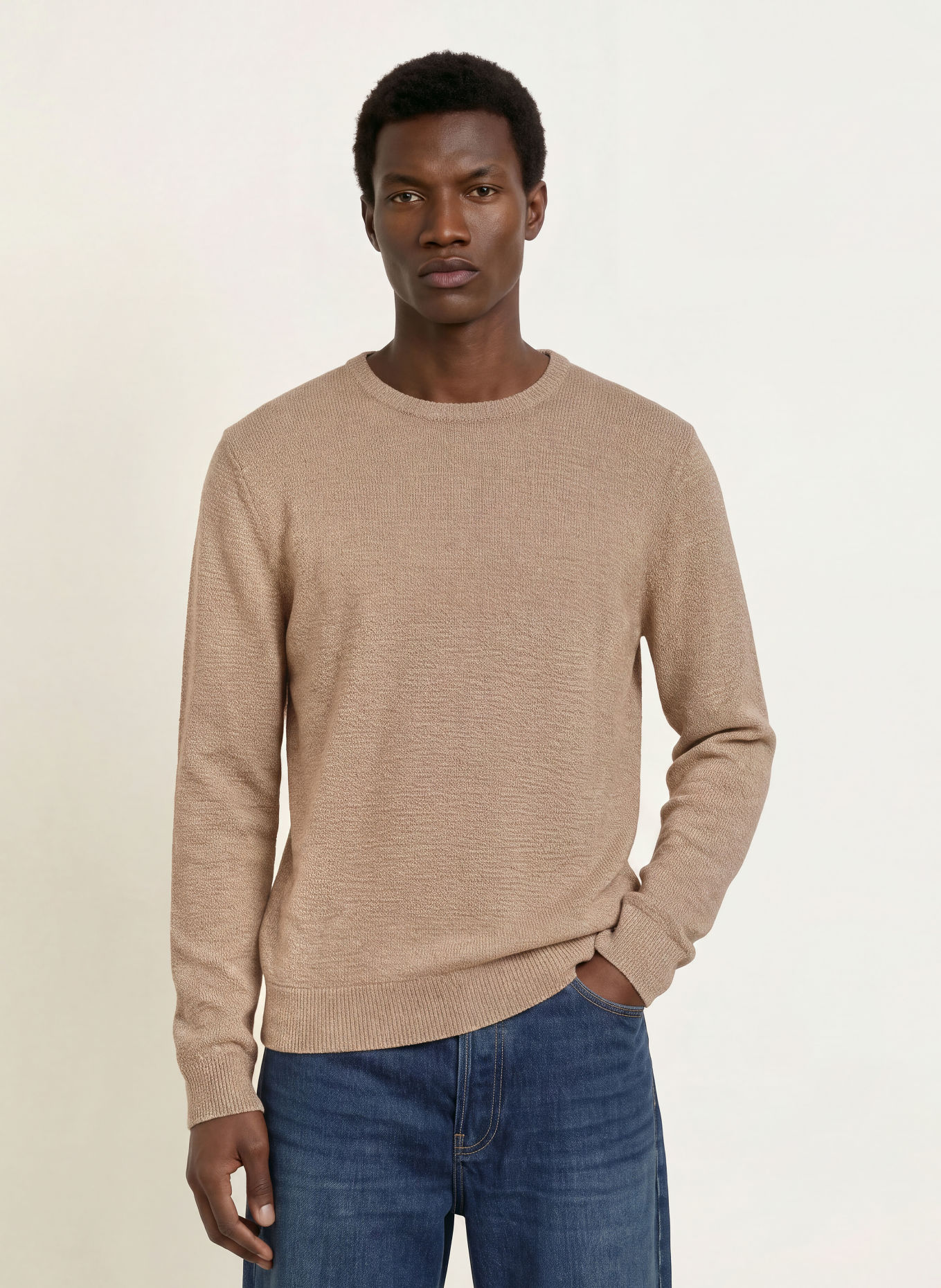 ARMEDANGELS ALVAARIO Sweater: BEIGE / WHITE
