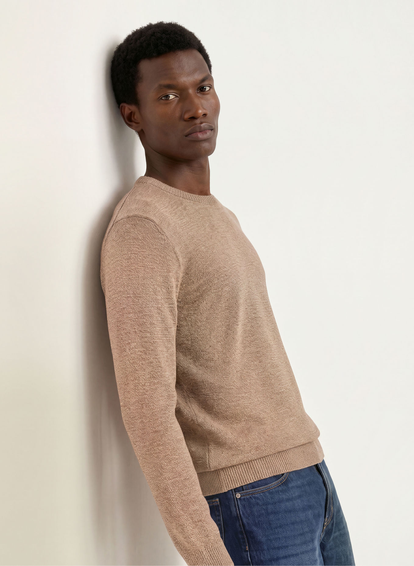 ARMEDANGELS ALVAARIO Sweater: BEIGE / WHITE