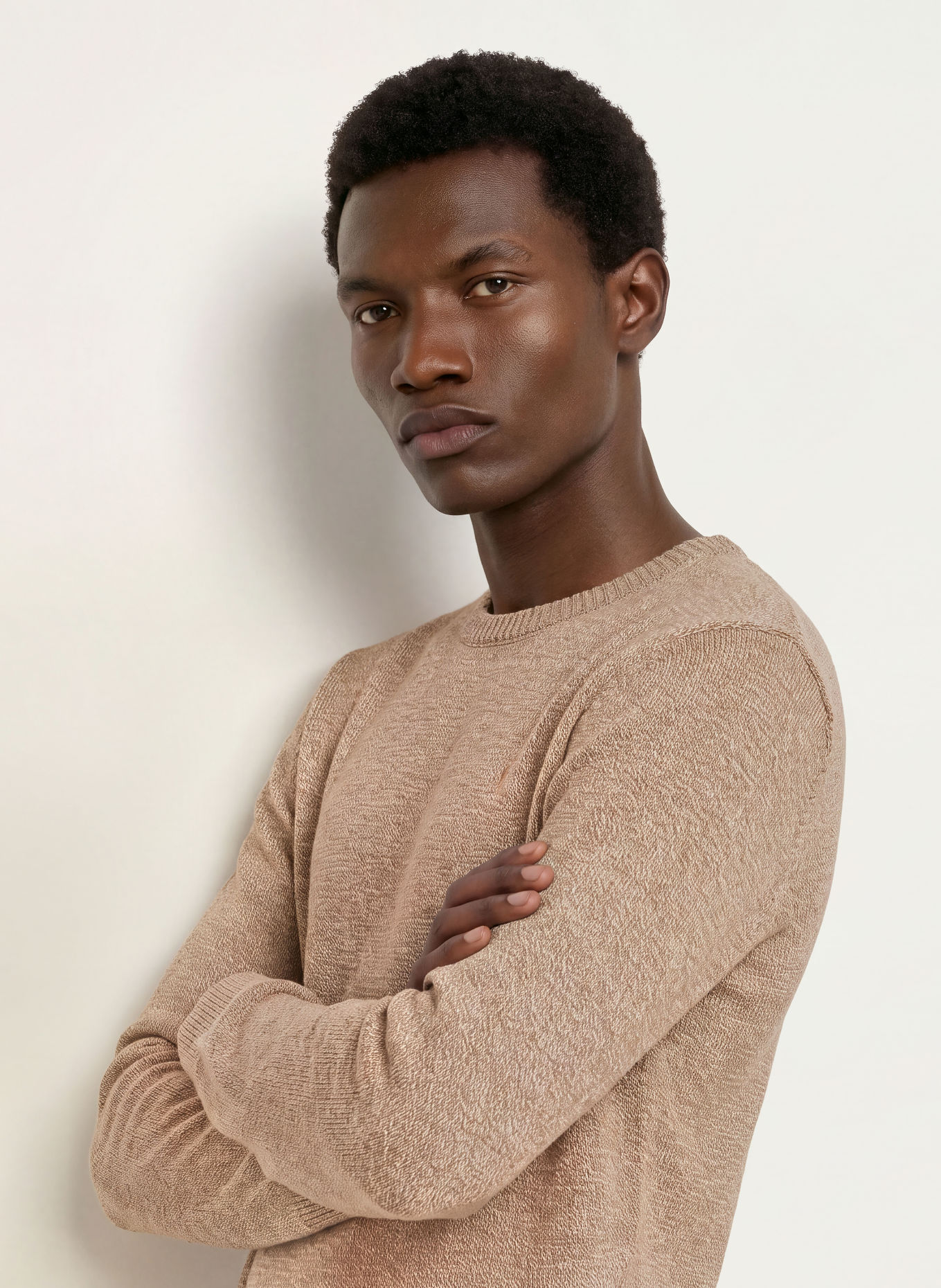 ARMEDANGELS ALVAARIO Sweater: BEIGE / WHITE