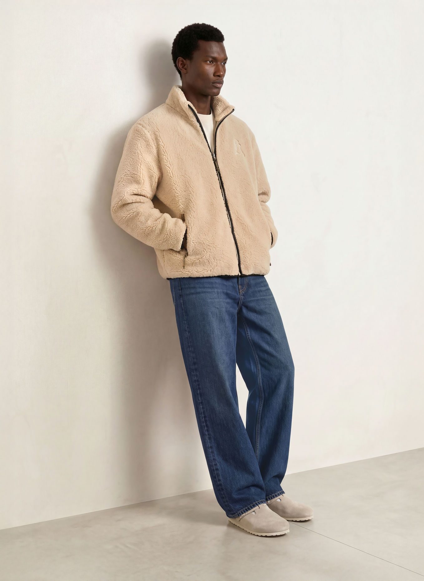 ARMEDANGELS Plush Jacket: BEIGE / BLACK