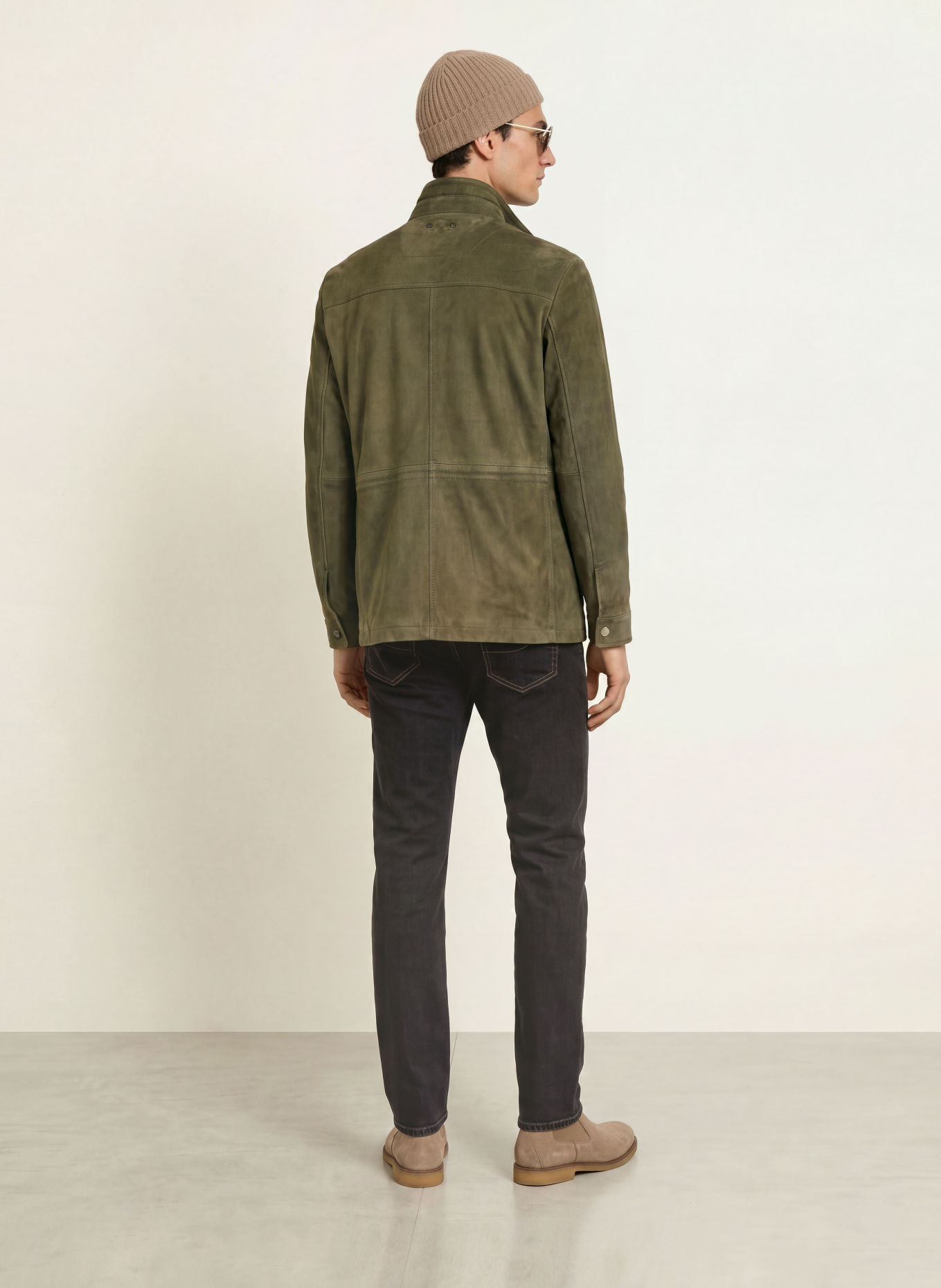 JACOB COHEN Veste saharienne en cuir: OLIVE