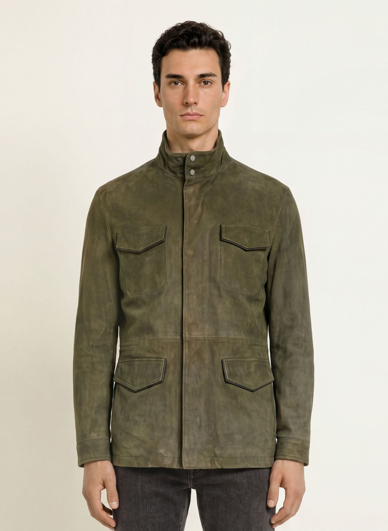 JACOB COHEN Veste saharienne en cuir: OLIVE