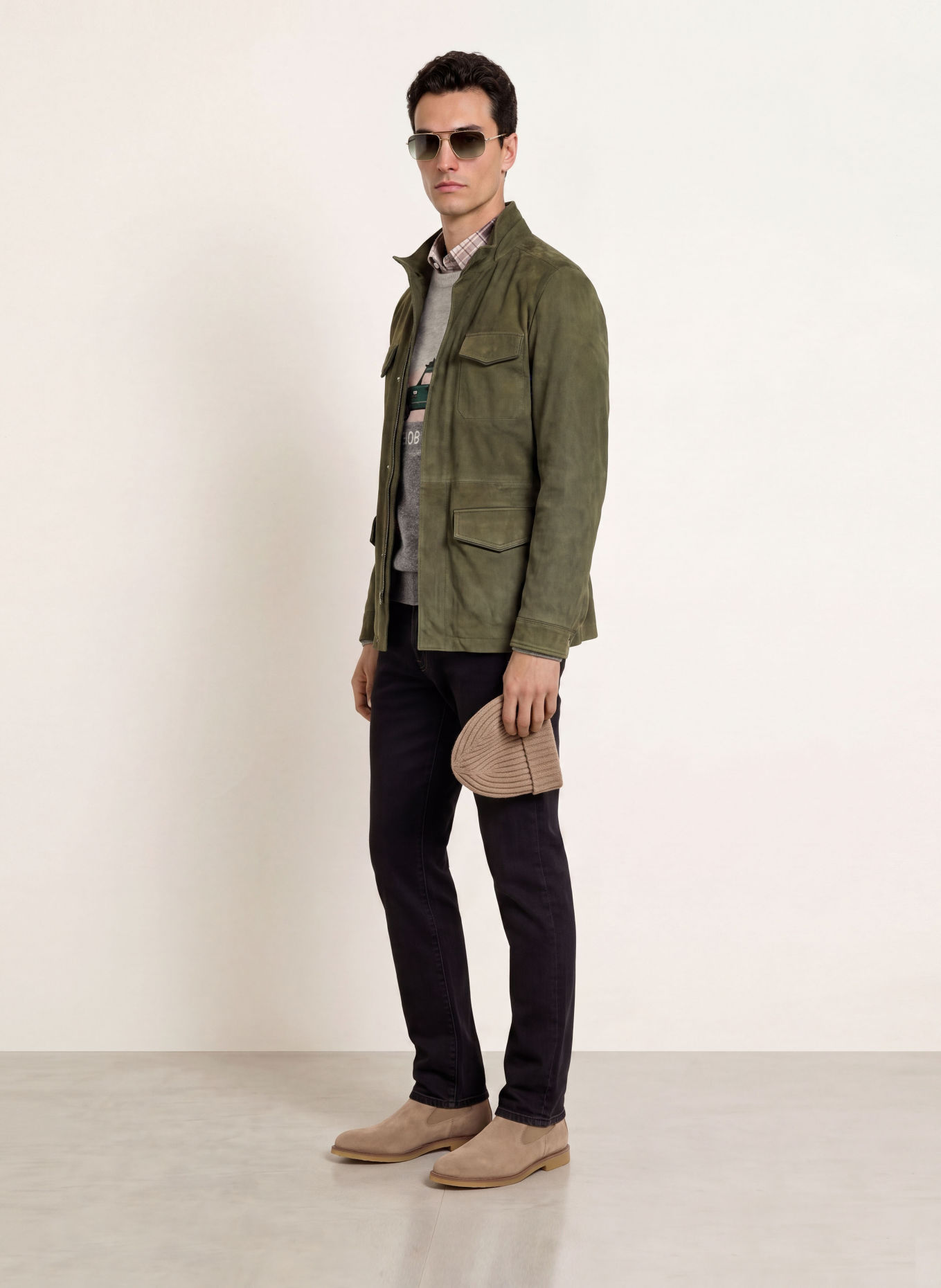 JACOB COHEN Veste saharienne en cuir: OLIVE