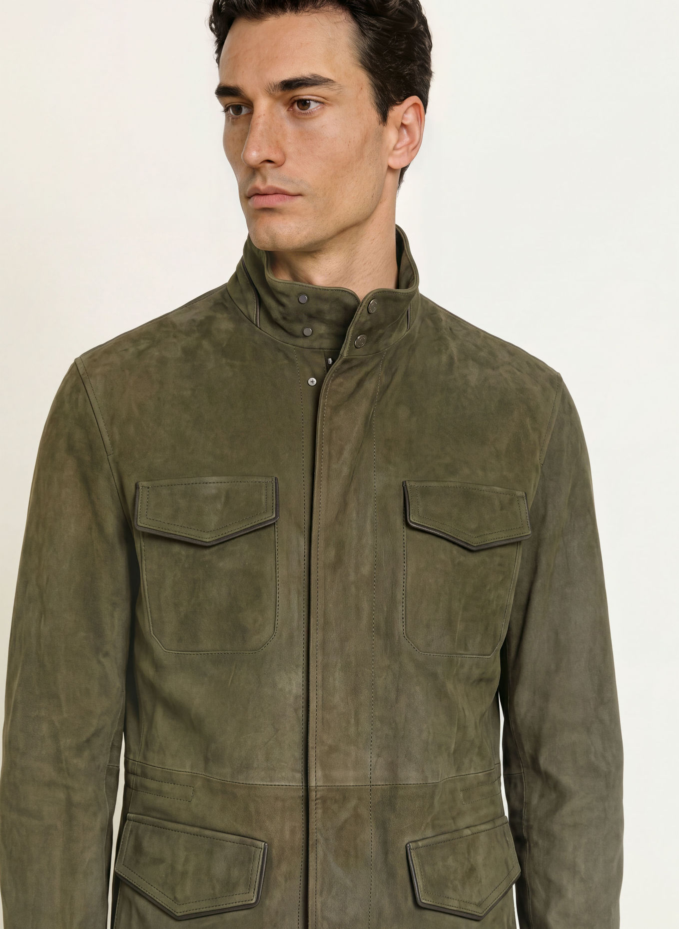 JACOB COHEN Veste saharienne en cuir: OLIVE