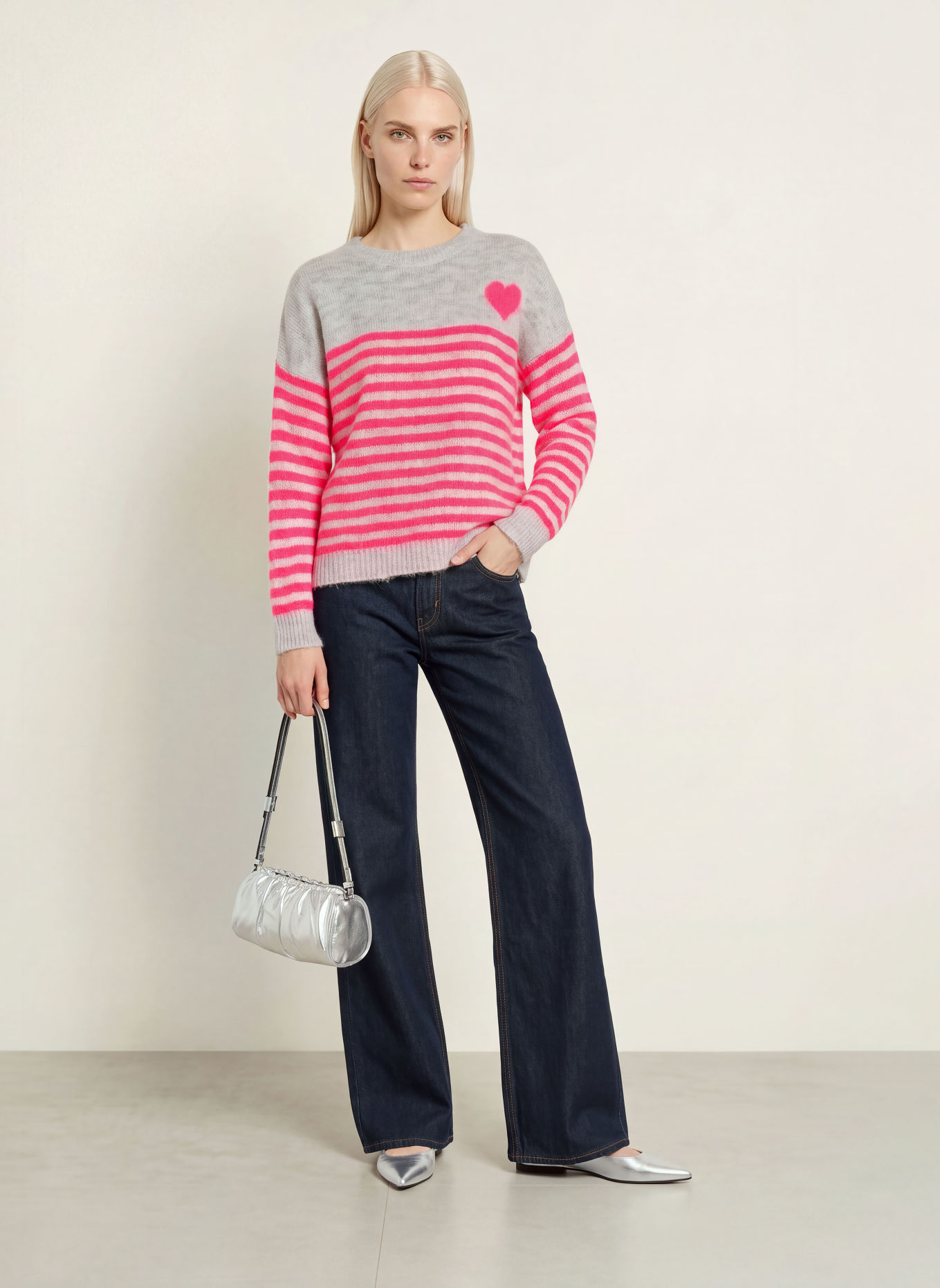 miss goodlife Trui van alpaca: LICHTGRIJS / NEONROZE