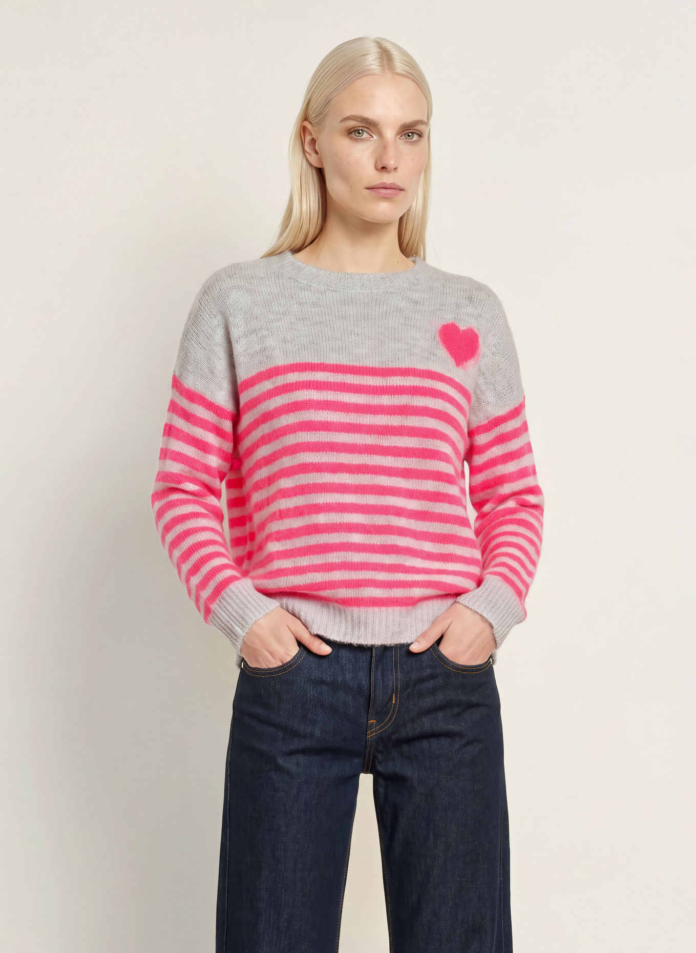 miss goodlife Trui van alpaca: LICHTGRIJS / NEONROZE