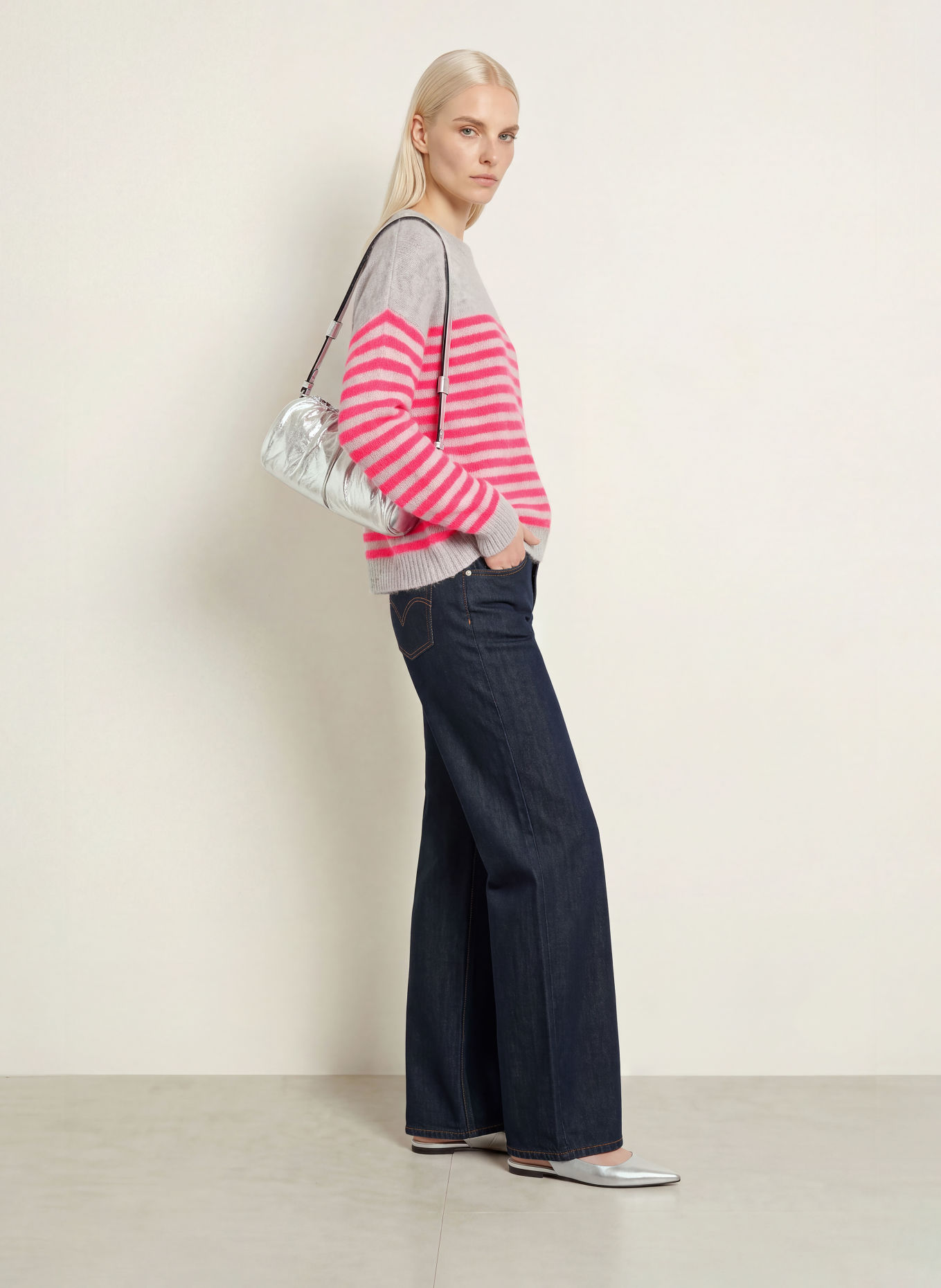 miss goodlife Trui van alpaca: LICHTGRIJS / NEONROZE