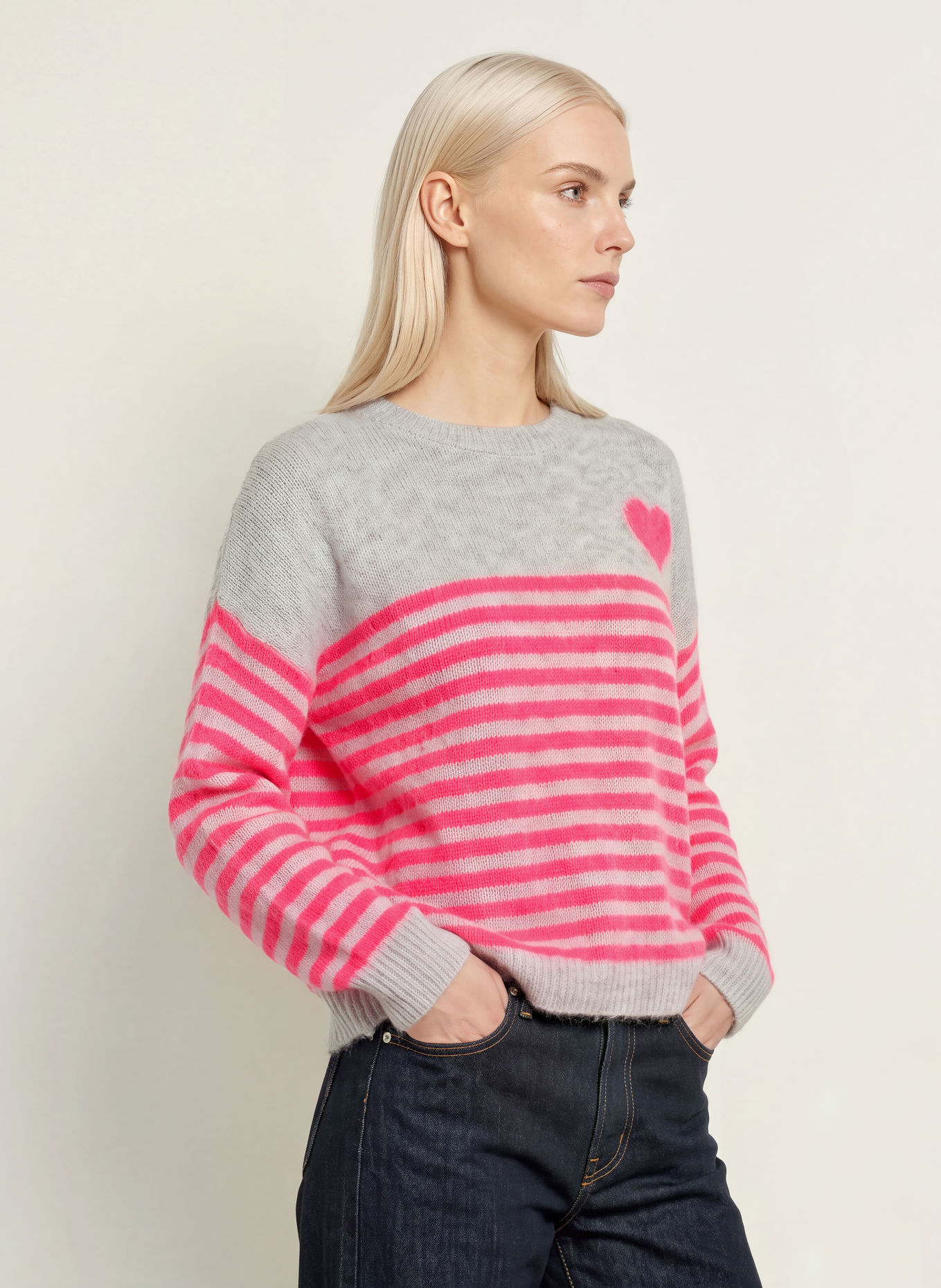 miss goodlife Trui van alpaca: LICHTGRIJS / NEONROZE