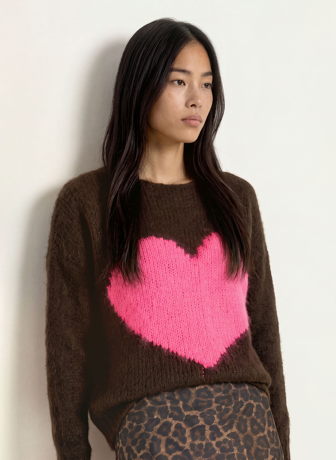 miss goodlife Pull en alpaga: MARRON FONCÉ / ROSE FUCHSIA FLUO