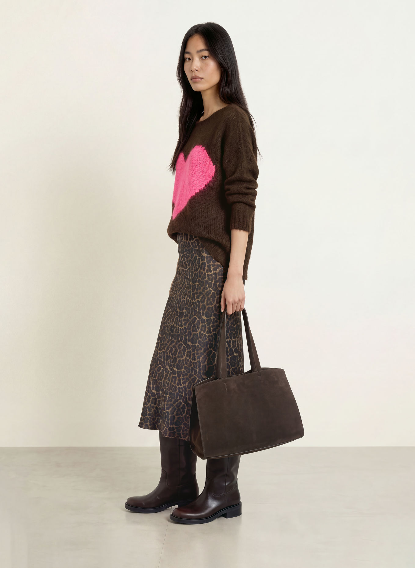 miss goodlife Pull en alpaga: MARRON FONCÉ / ROSE FUCHSIA FLUO