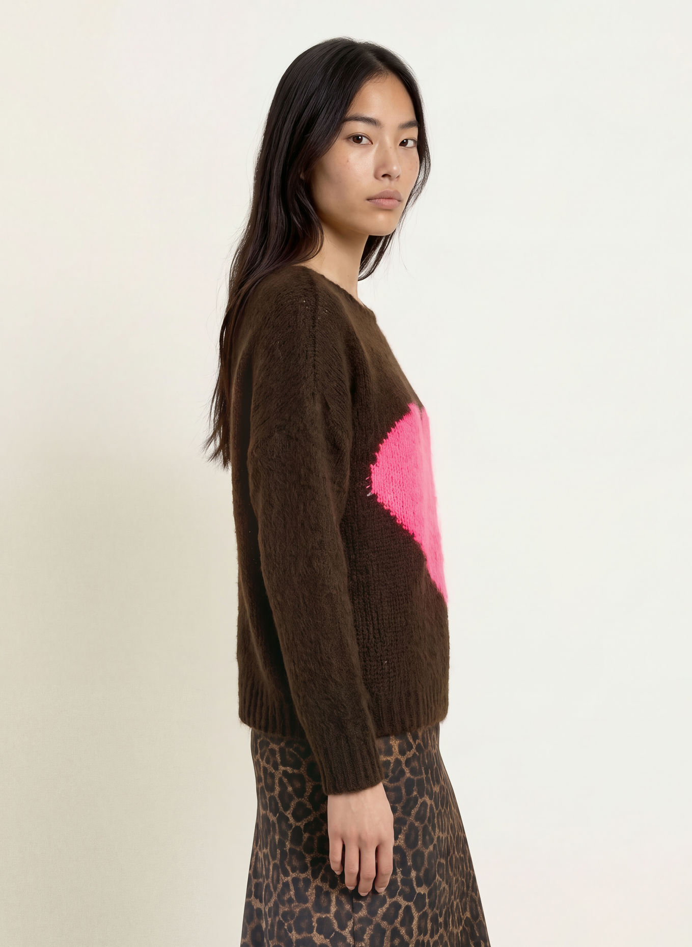 miss goodlife Pull en alpaga: MARRON FONCÉ / ROSE FUCHSIA FLUO