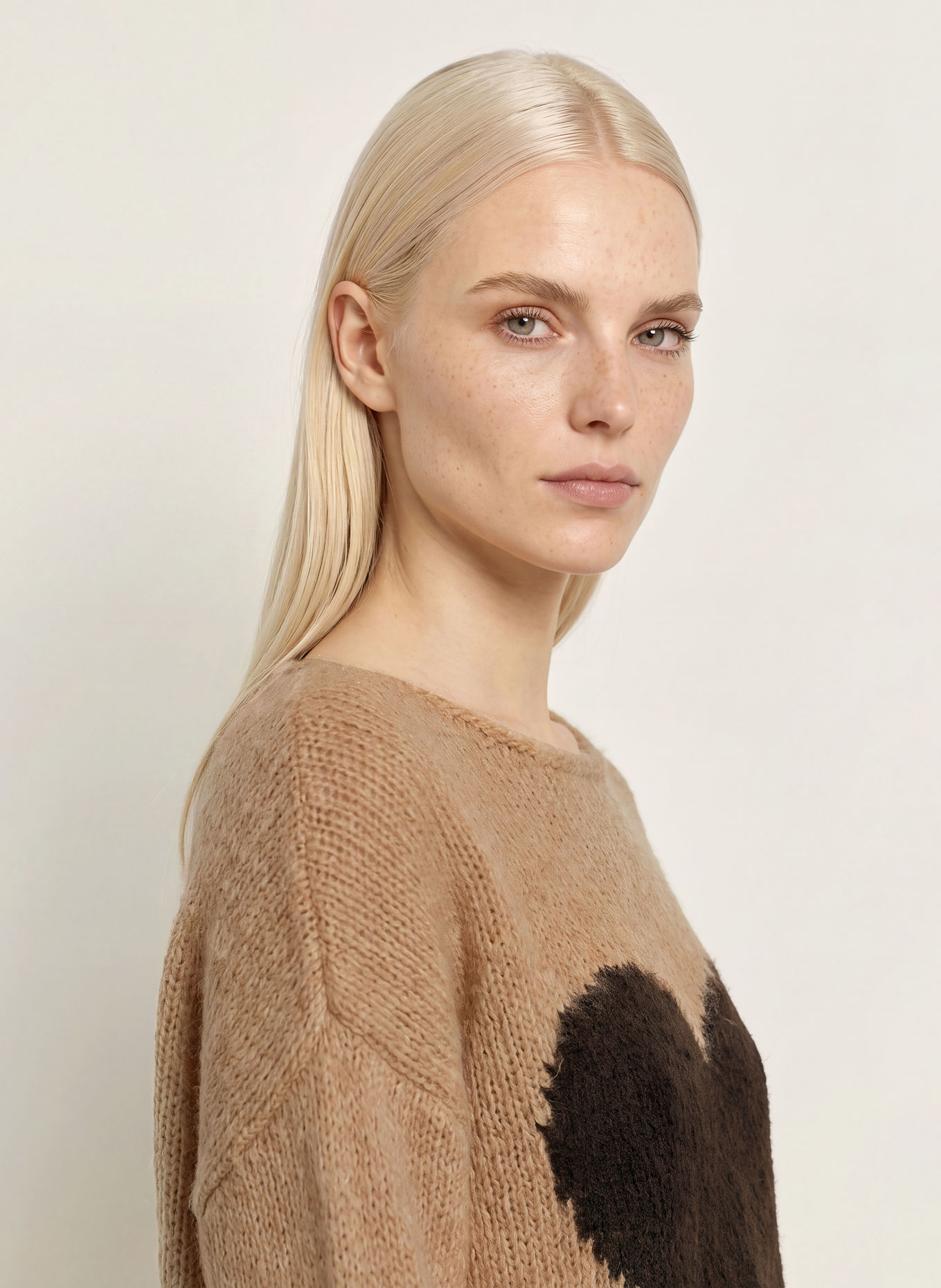 miss goodlife Pullover mit Alpaka: BEIGE / DUNKELBRAUN