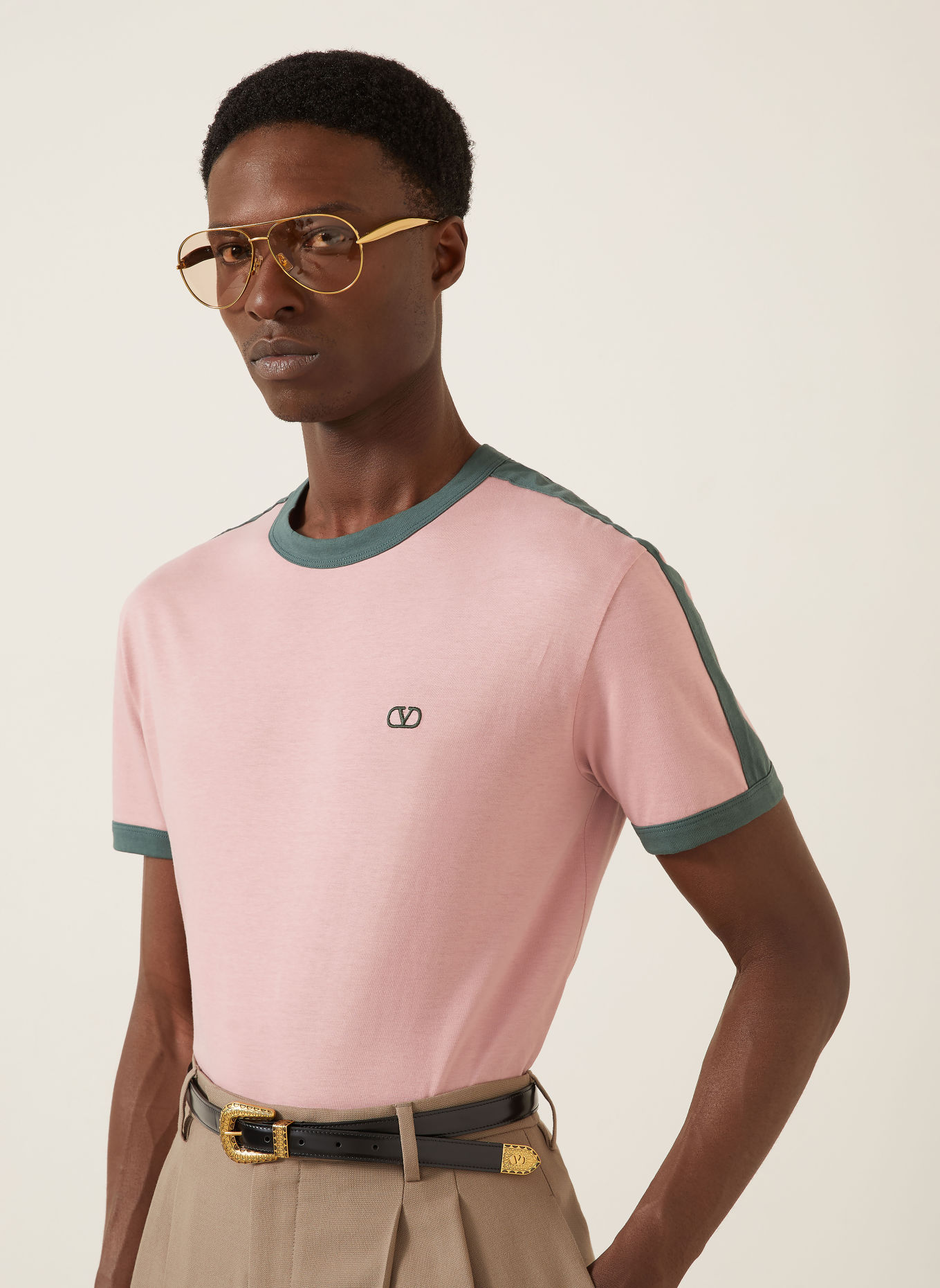 VALENTINO T-Shirt VLOGO SIGNATURE: ROSA / DUNKELGRÜN