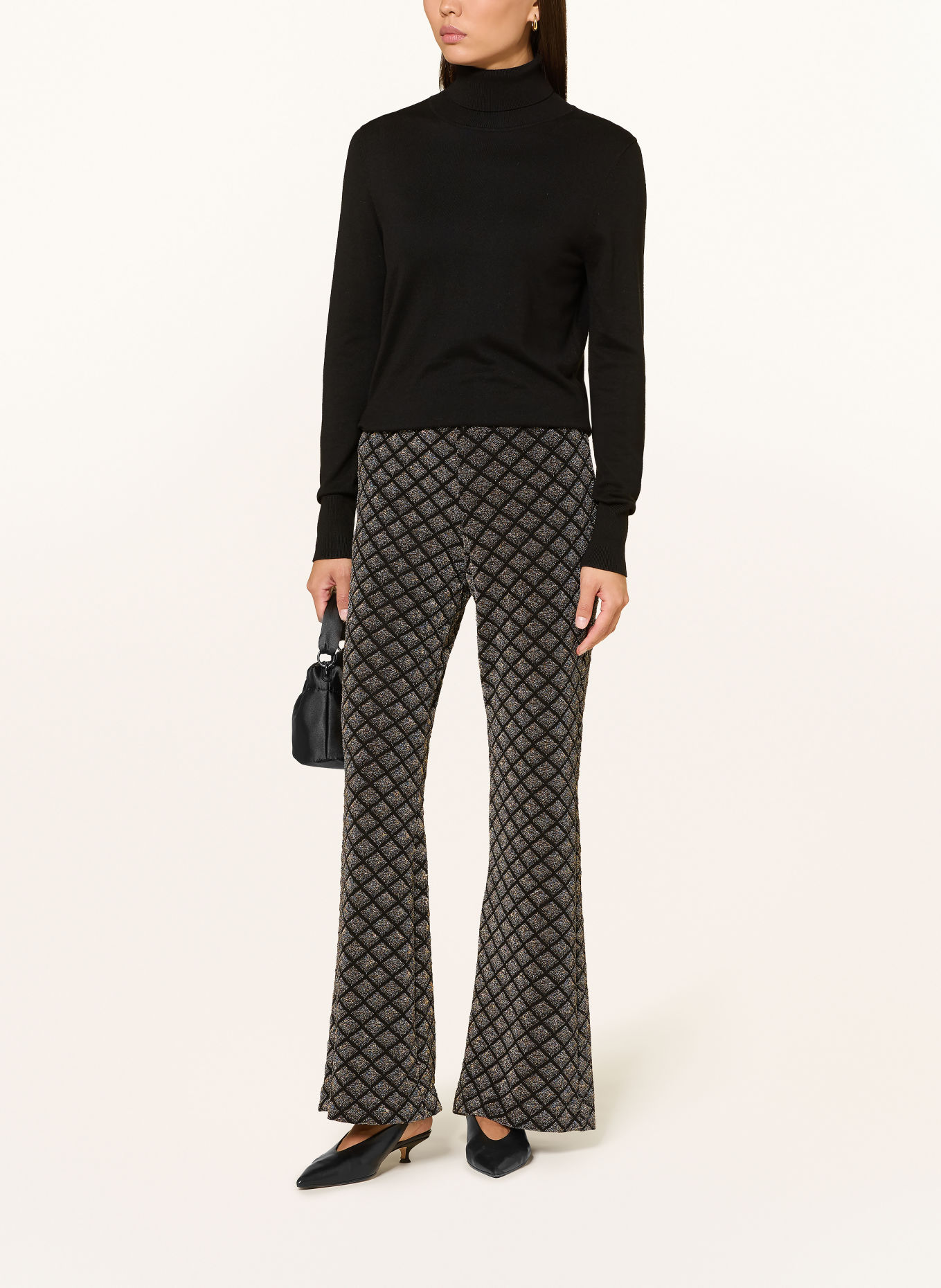 Ana Alcazar Wide-leg trousers with glitter thread: BLACK / GOLD / BLUE