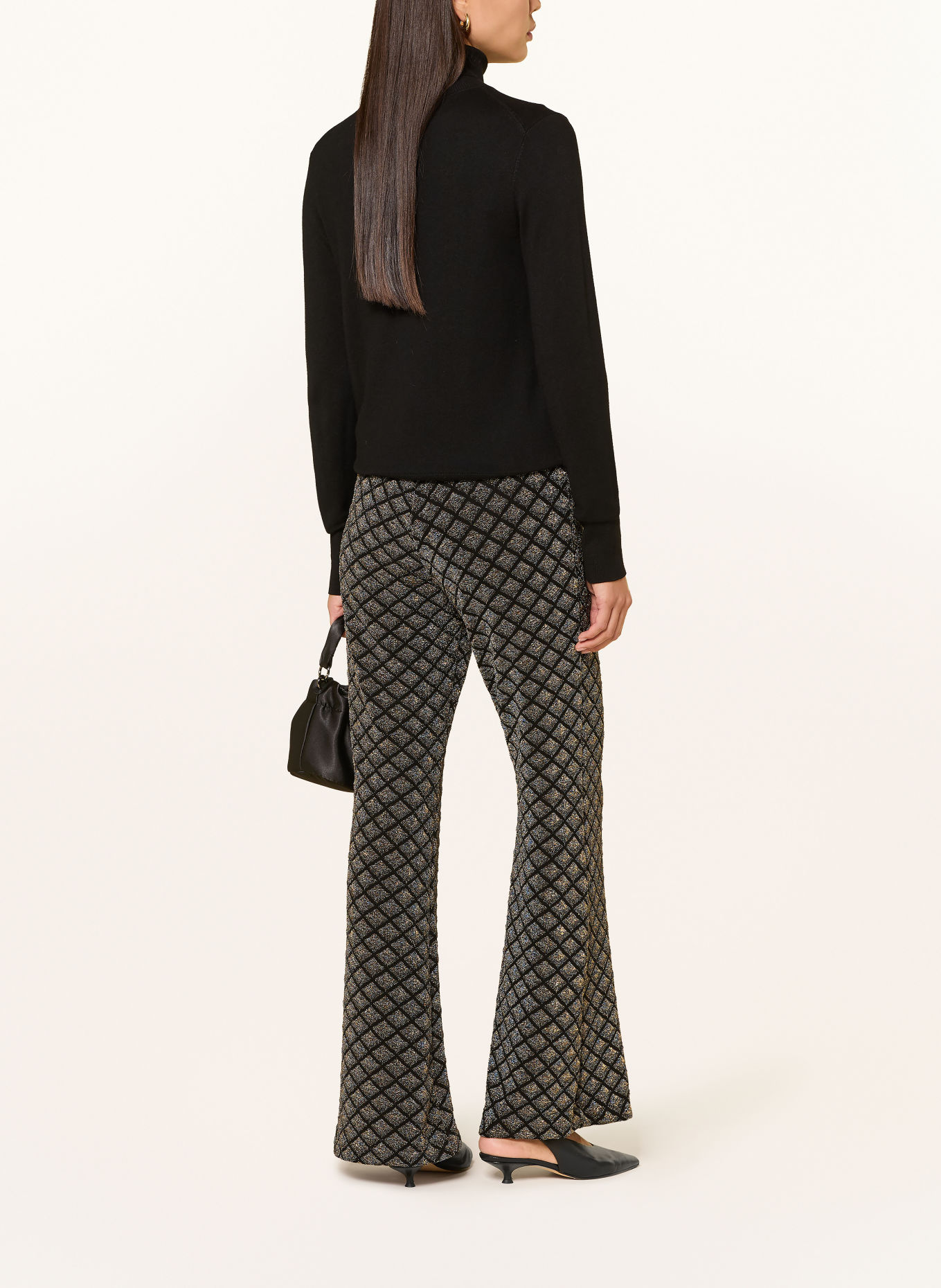 Ana Alcazar Wide-leg trousers with glitter thread: BLACK / GOLD / BLUE