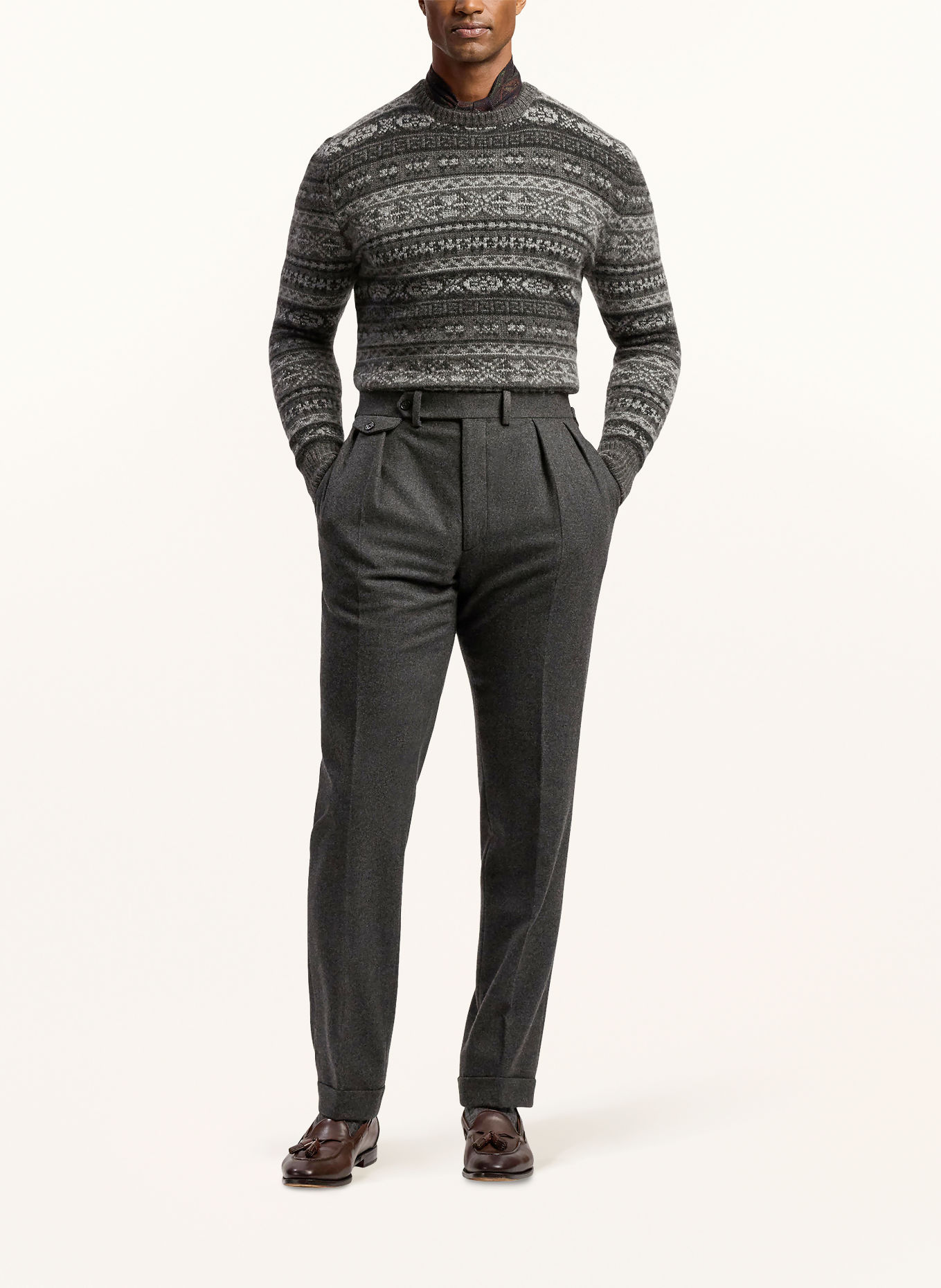 RALPH LAUREN PURPLE LABEL Pullover mit Cashmere: GRAU / HELLGRAU / DUNKELGRAU