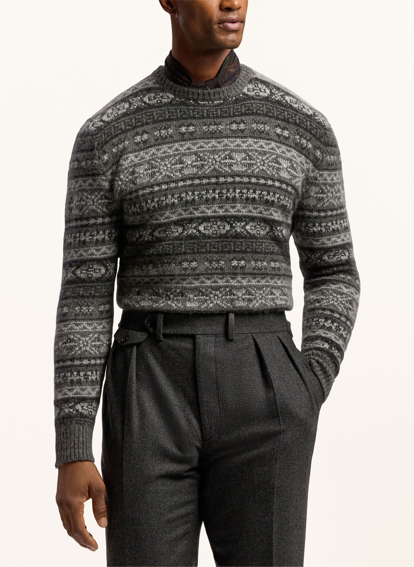 RALPH LAUREN PURPLE LABEL Pullover mit Cashmere: GRAU / HELLGRAU / DUNKELGRAU
