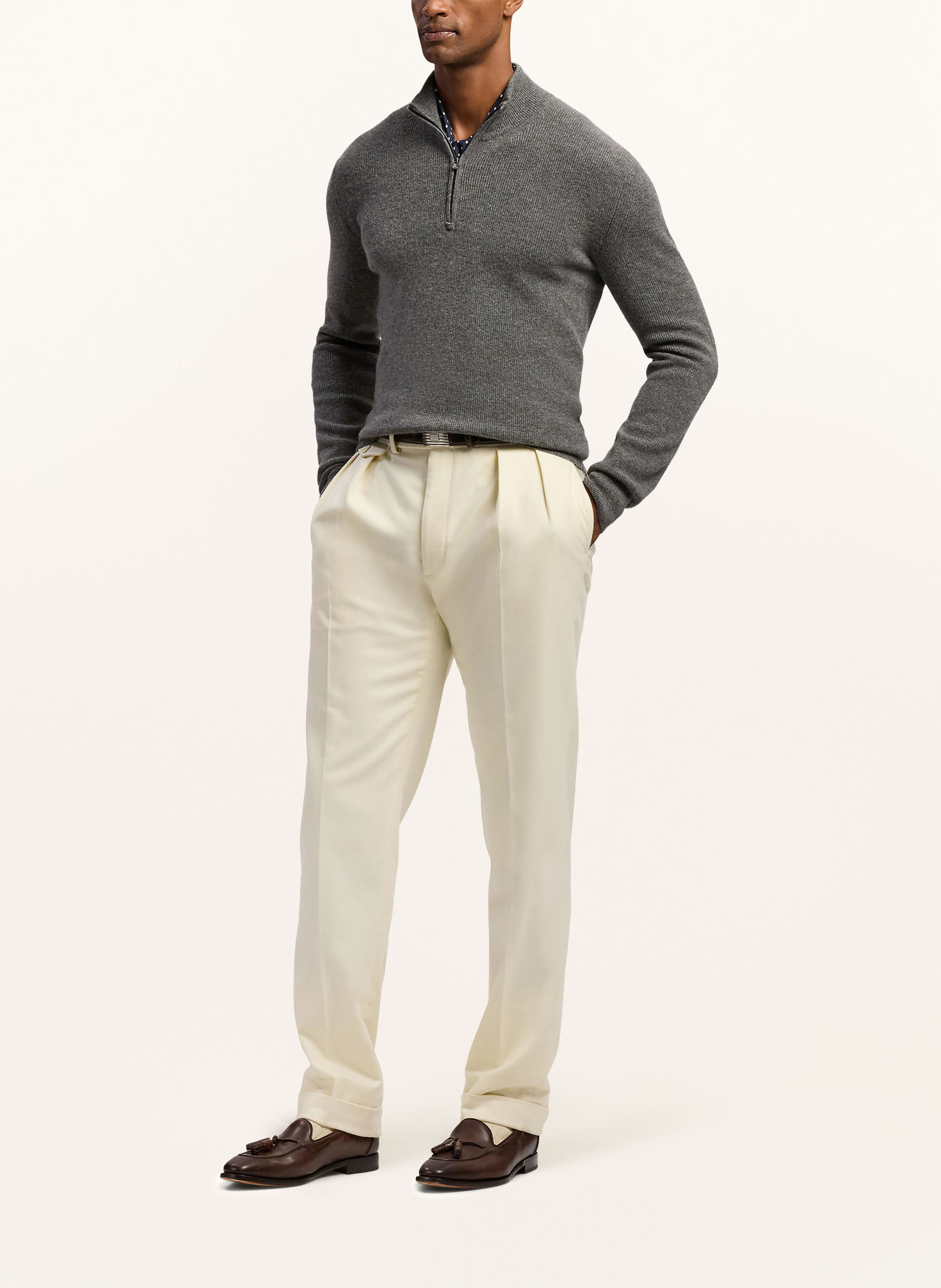 RALPH LAUREN PURPLE LABEL Pull col zippé en cachemire: GRIS FONCÉ