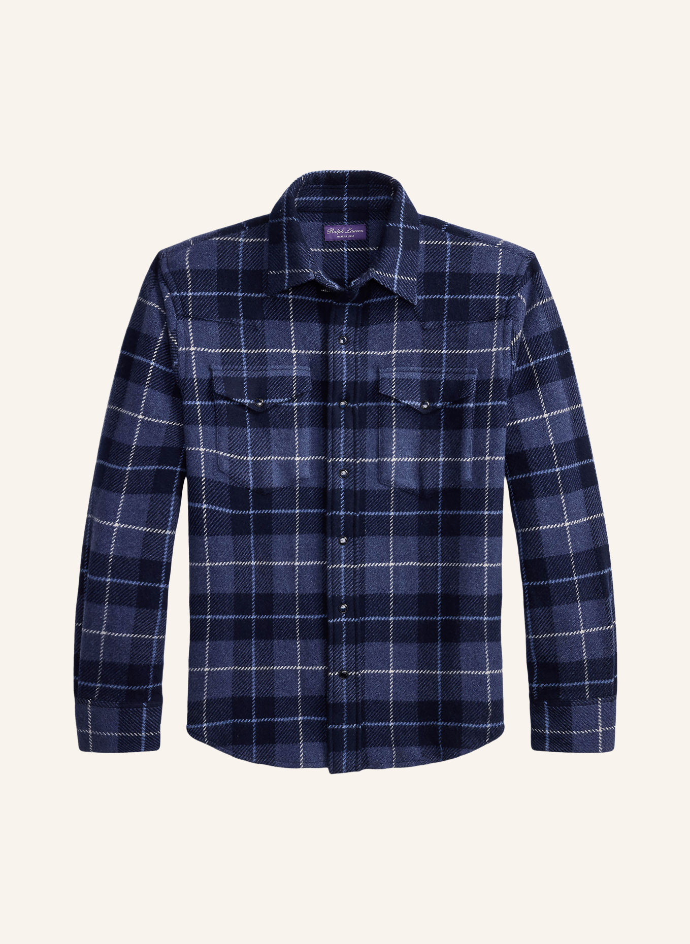 RALPH LAUREN PURPLE LABEL Overshirt aus Cashmere: DUNKELBLAU / WEISS