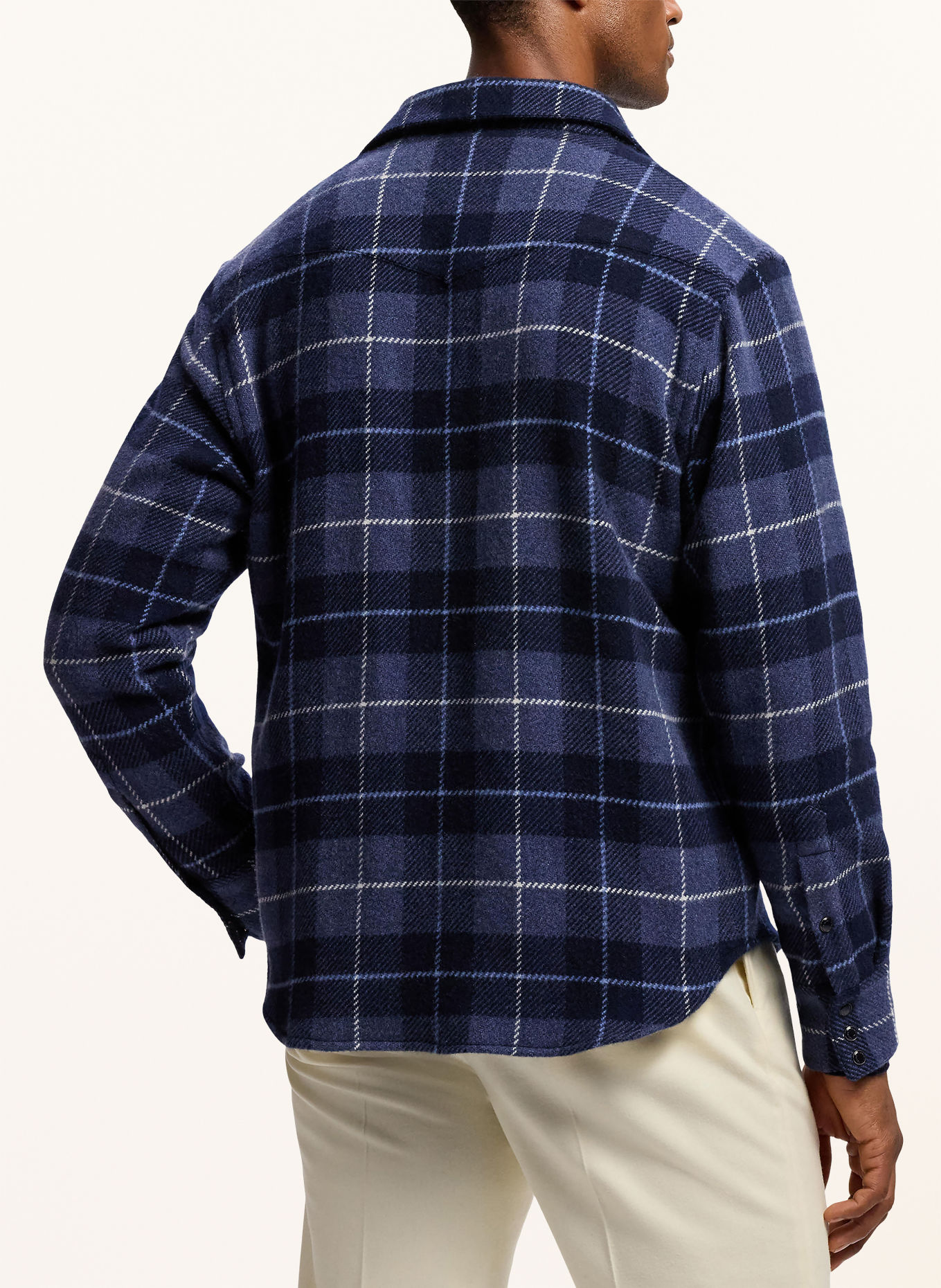 RALPH LAUREN PURPLE LABEL Overshirt aus Cashmere: DUNKELBLAU / WEISS