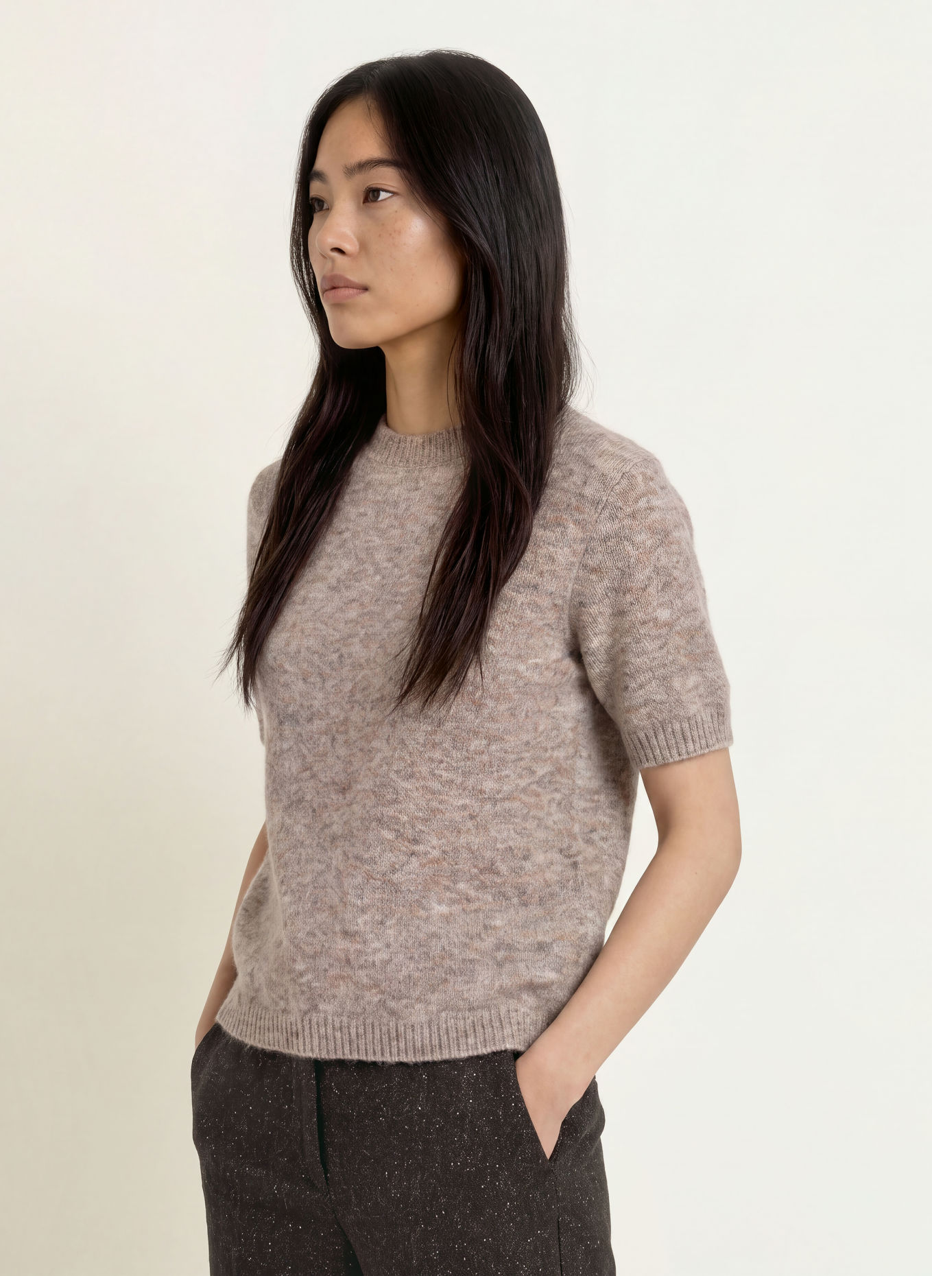 TIGER OF SWEDEN MAY Knit shirt with Mohair: LIGHT BROWN / GRAY