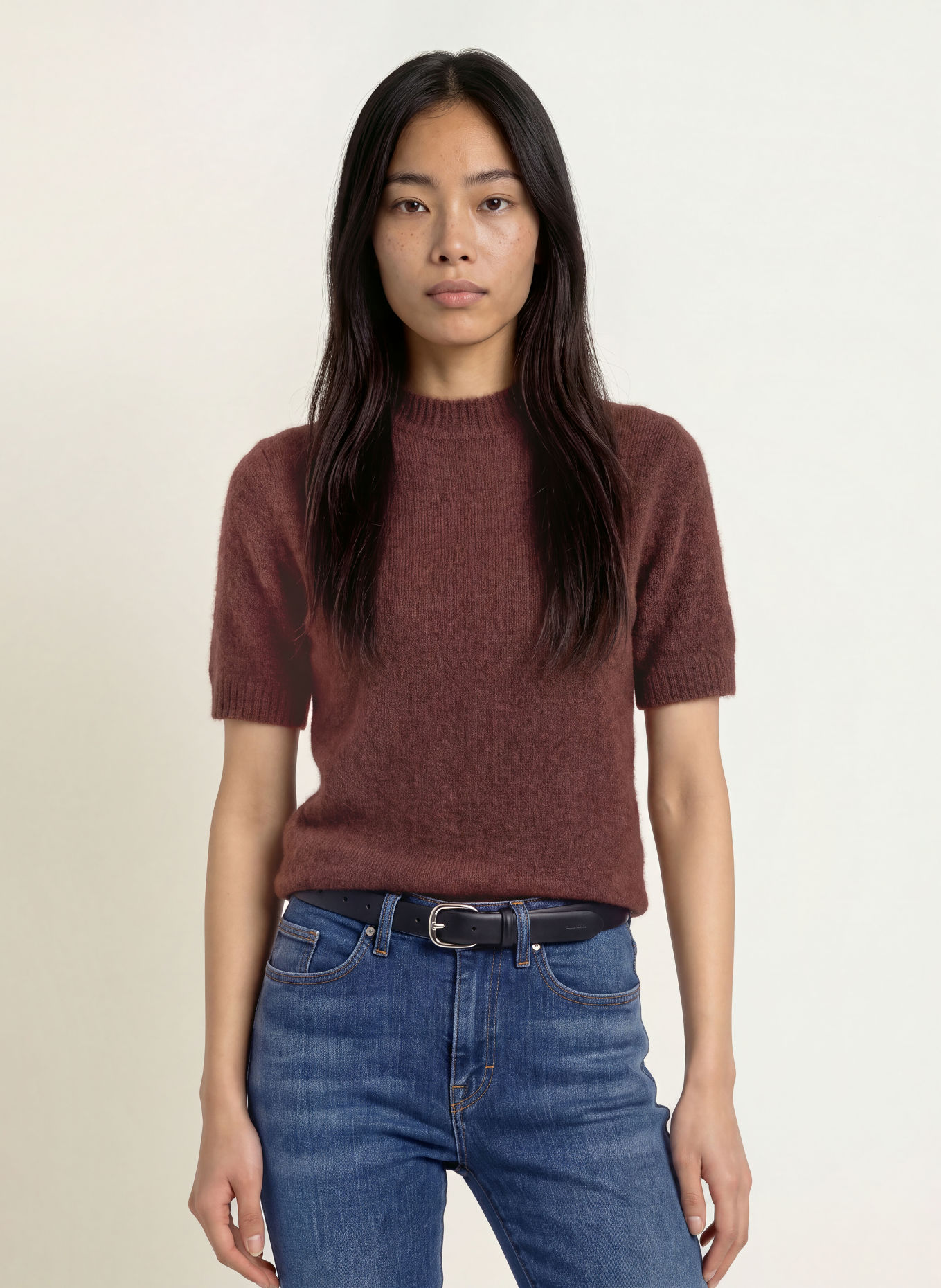 TIGER OF SWEDEN Gebreid shirt MAY met mohair: DONKERROOD