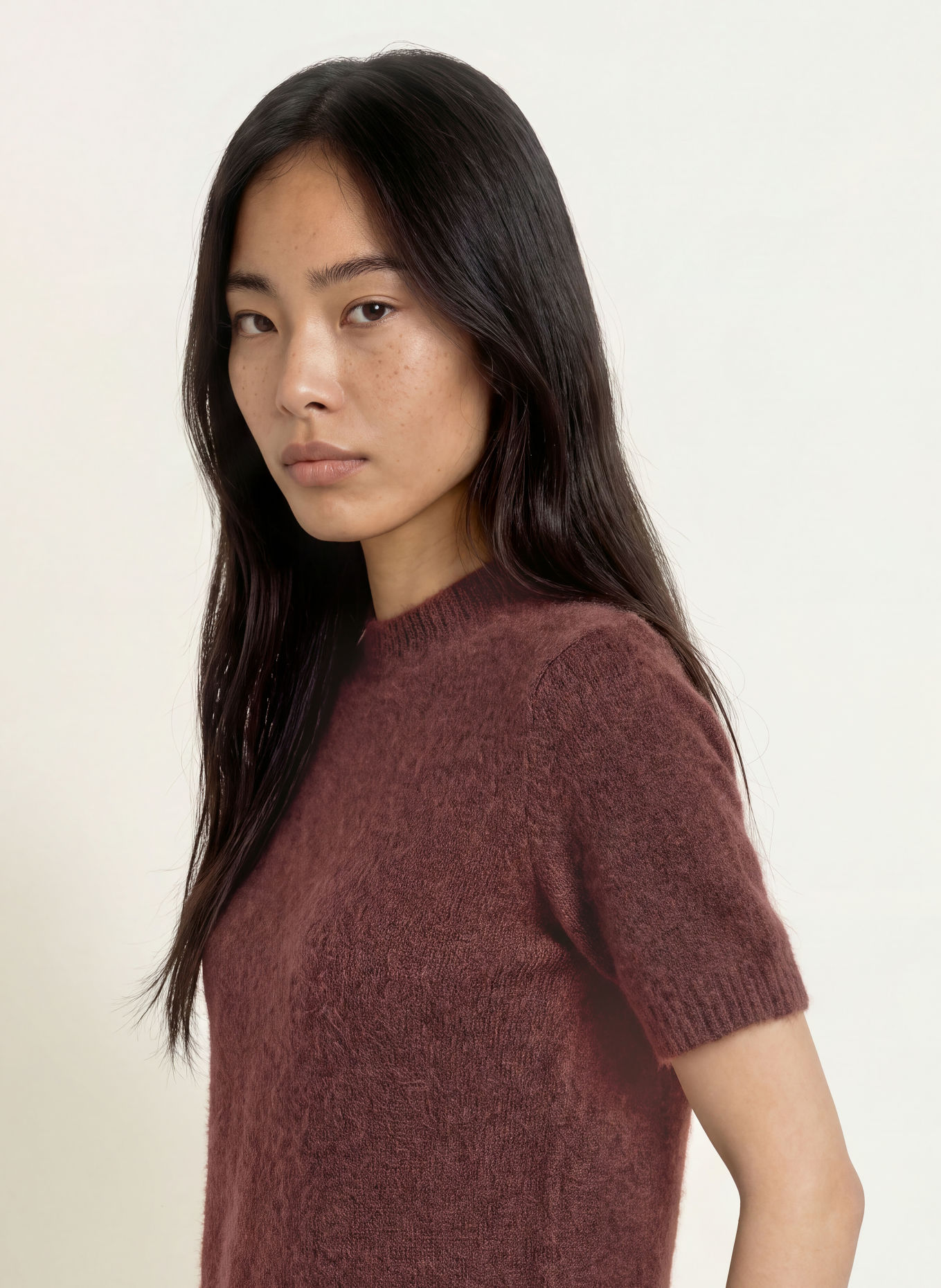 TIGER OF SWEDEN Gebreid shirt MAY met mohair: DONKERROOD