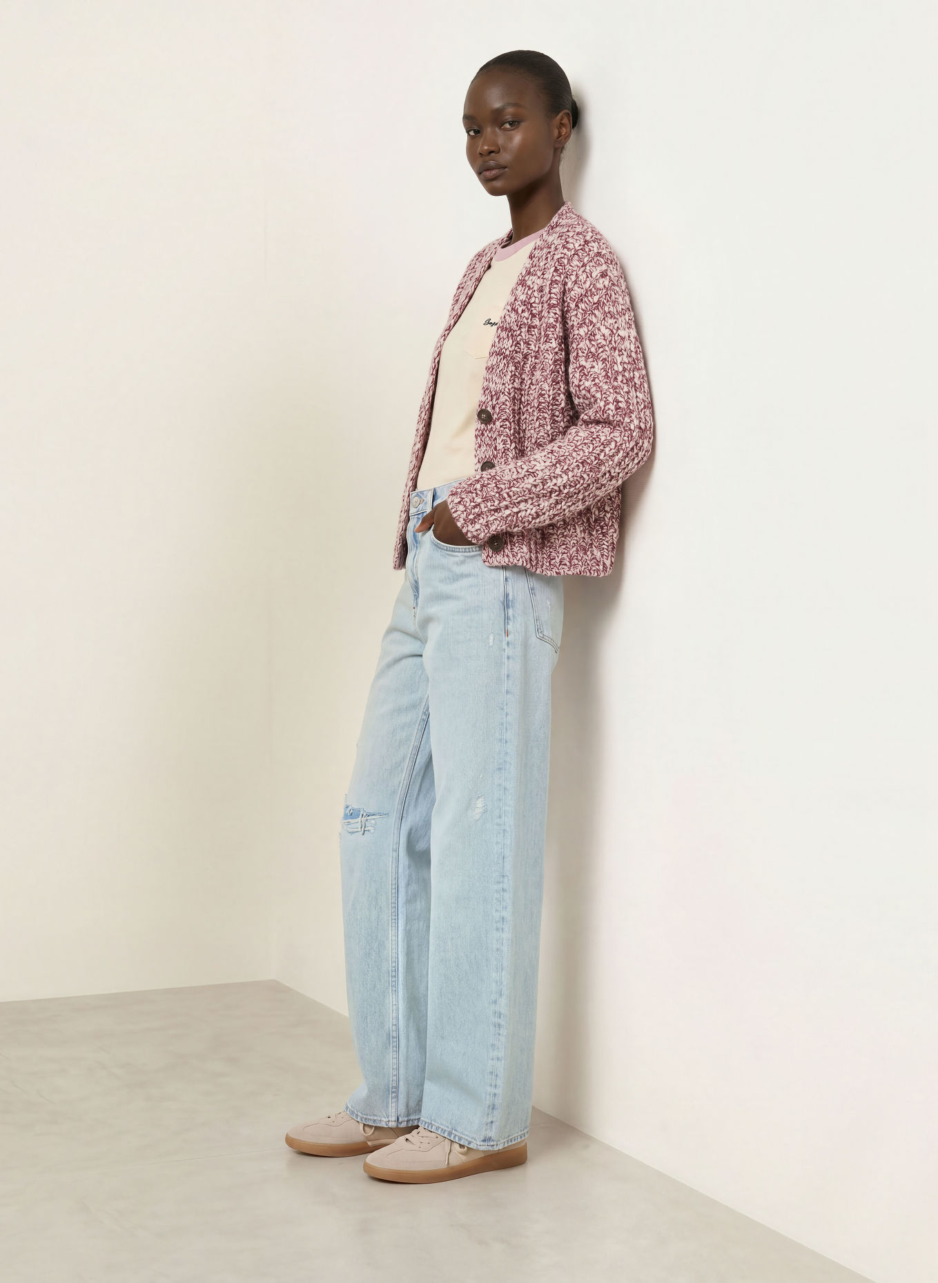 BOSS Strickjacke FODIA: DUNKELROT / ECRU