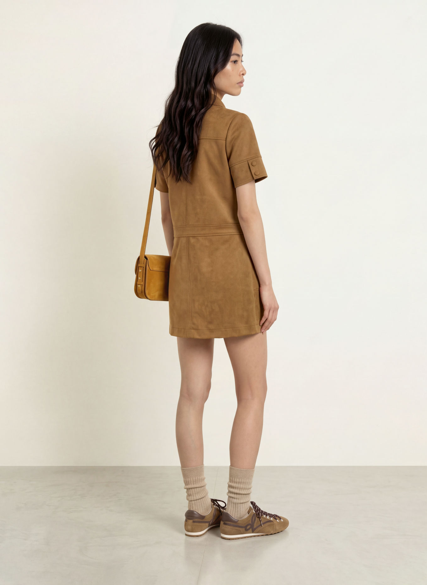 SUNCOO Hemdblusenkleid CITY in Lederoptik: COGNAC