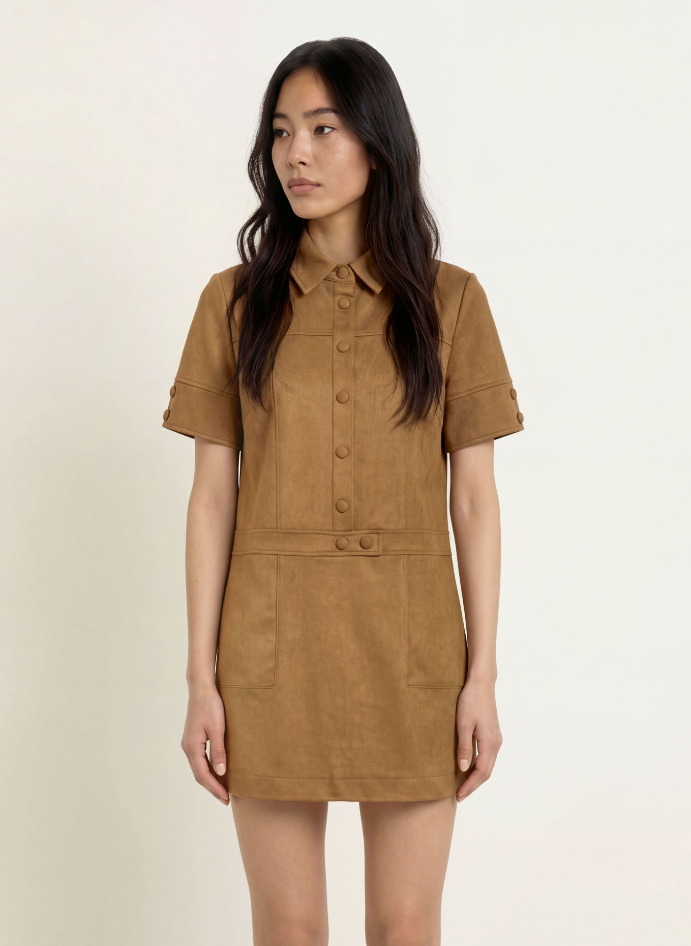 SUNCOO Hemdblusenkleid CITY in Lederoptik: COGNAC