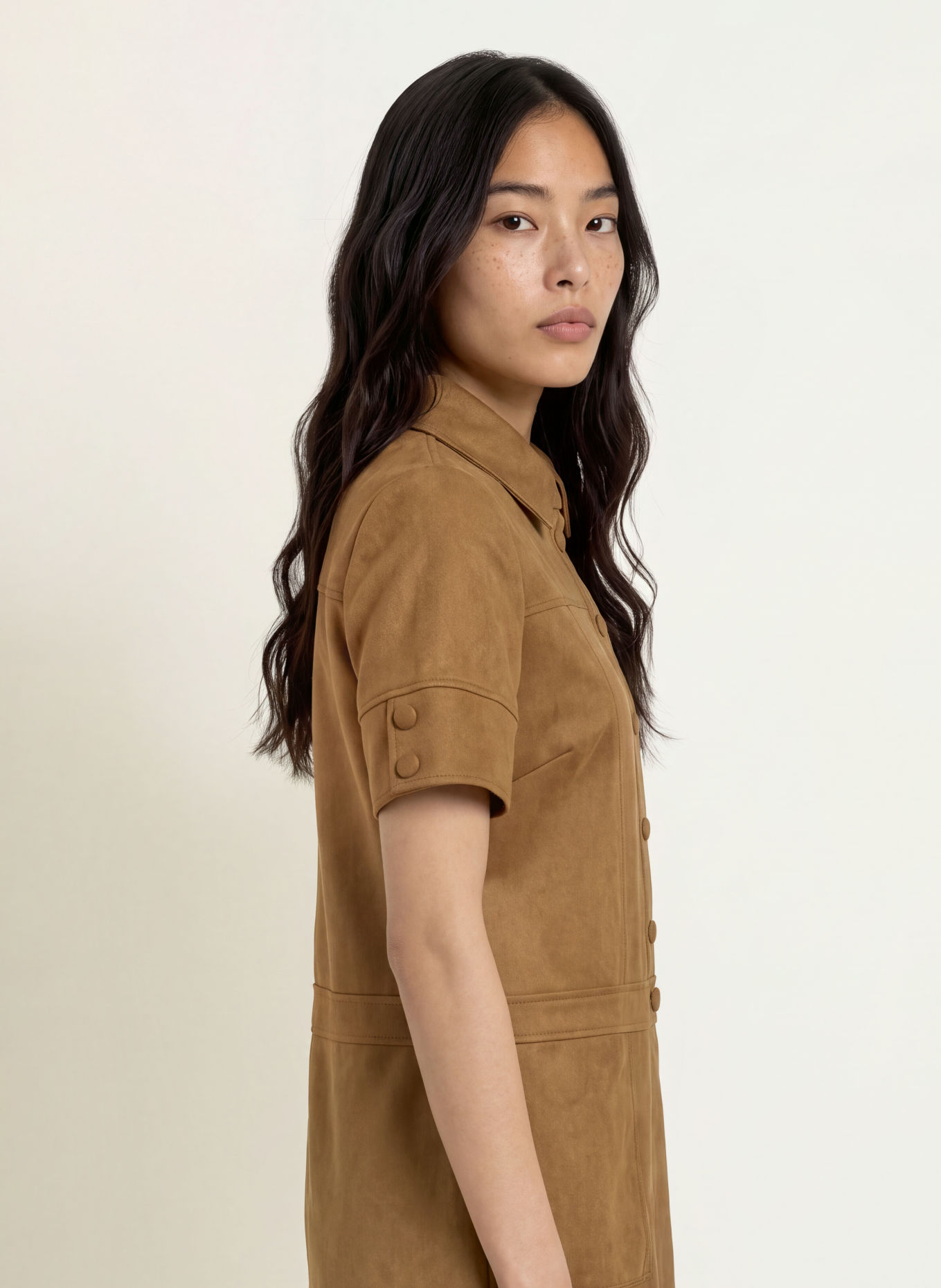 SUNCOO Hemdblusenkleid CITY in Lederoptik: COGNAC