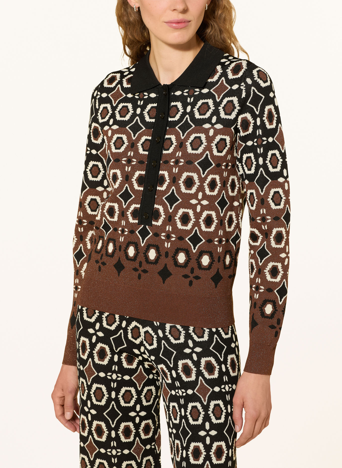 SUNCOO Gebreid poloshirt PALMAROS met glittergaren: ZWART / BRUIN / CRÈME