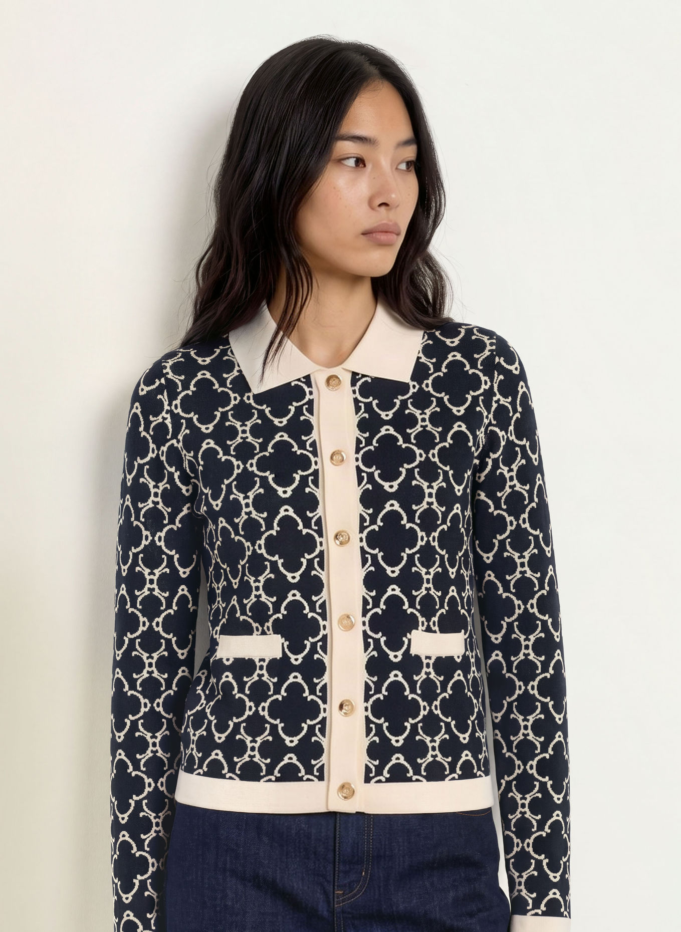 SUNCOO Strickjacke GEMARI: DUNKELBLAU / CREME