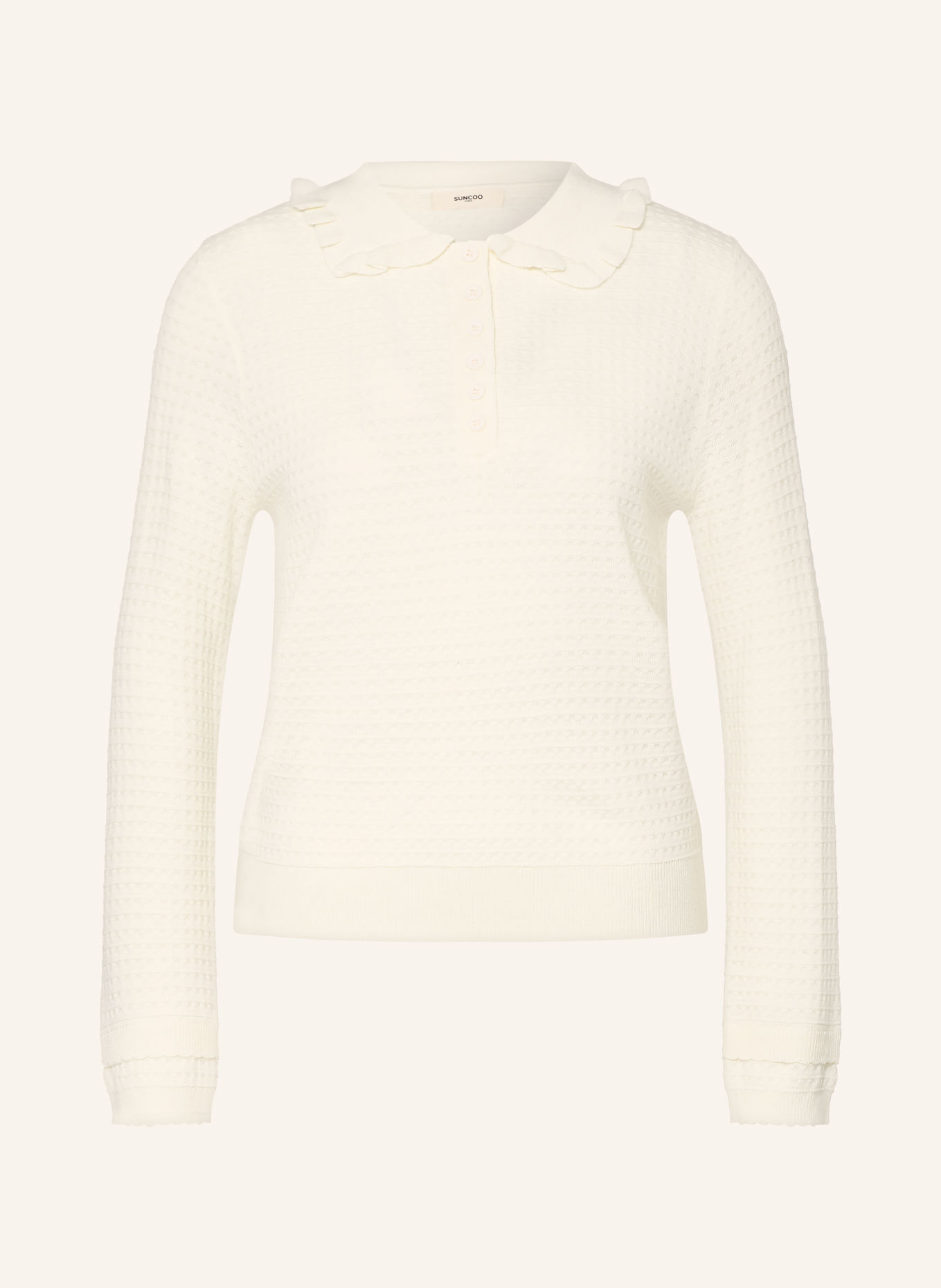 SUNCOO Strick-Poloshirt PERIDI mit Rüschen: CREME