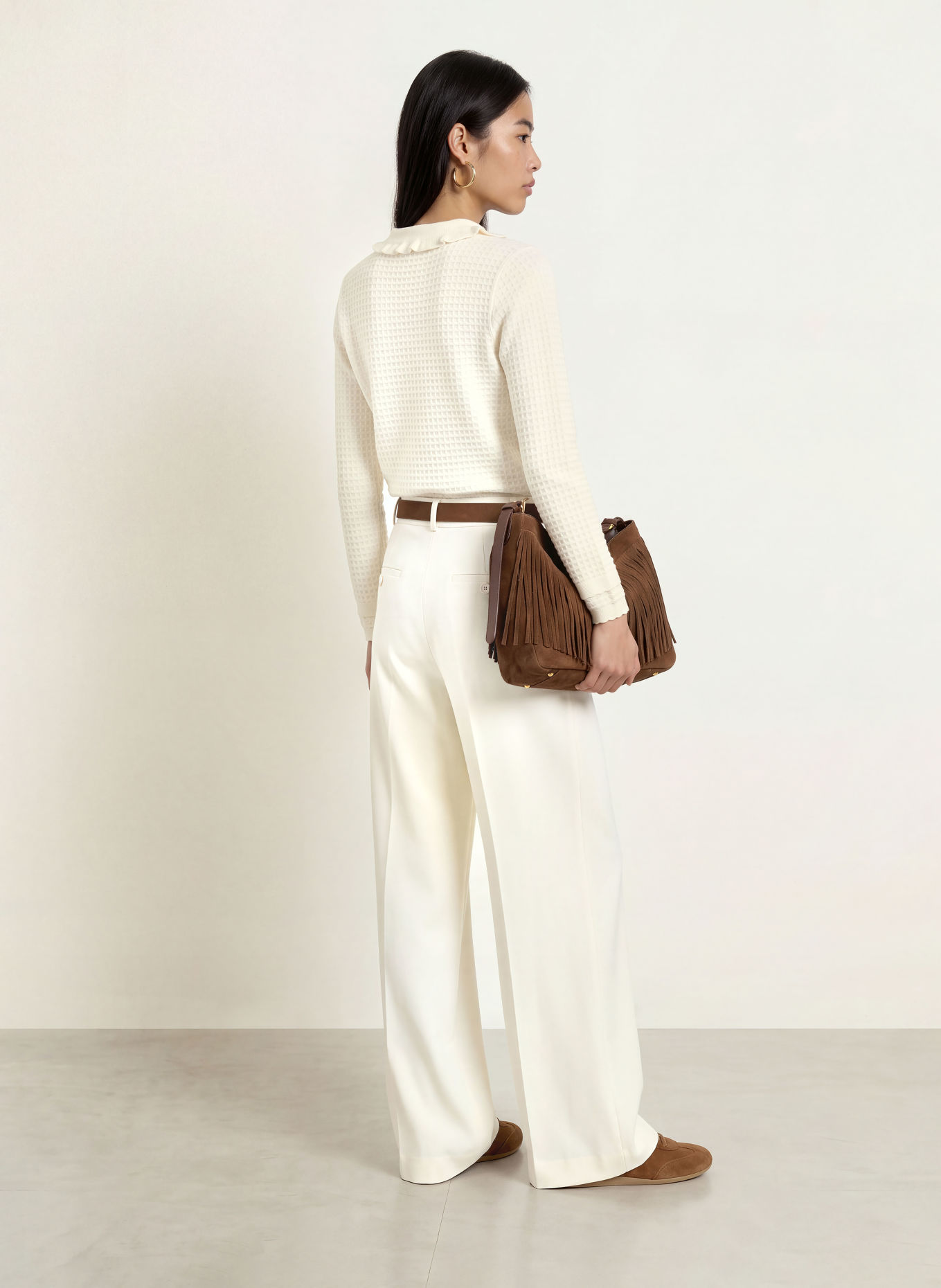 SUNCOO Strick-Poloshirt PERIDI mit Rüschen: CREME
