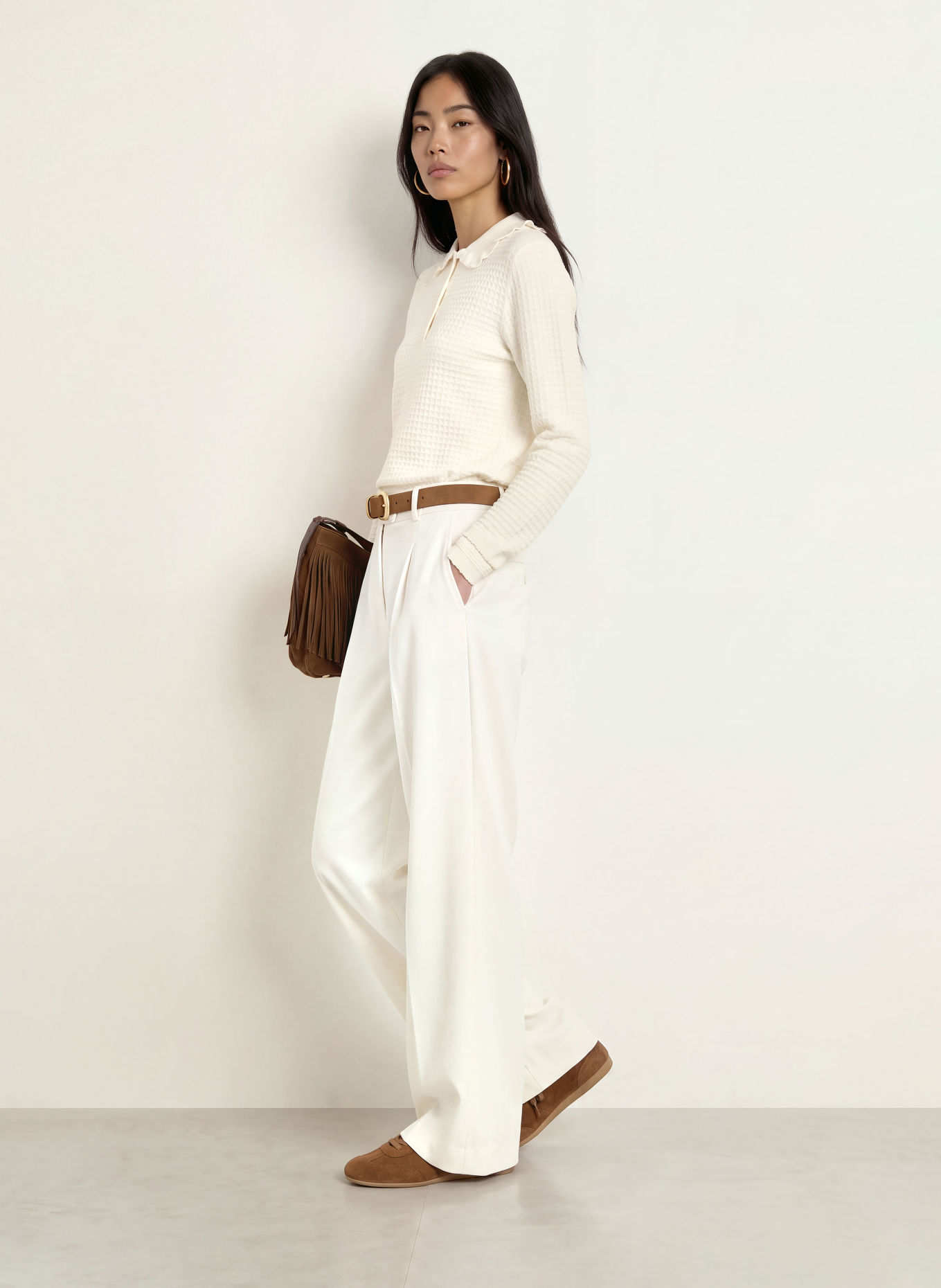 SUNCOO Strick-Poloshirt PERIDI mit Rüschen: CREME