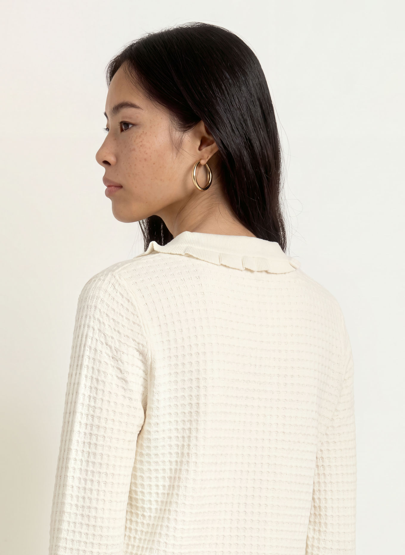 SUNCOO Strick-Poloshirt PERIDI mit Rüschen: CREME