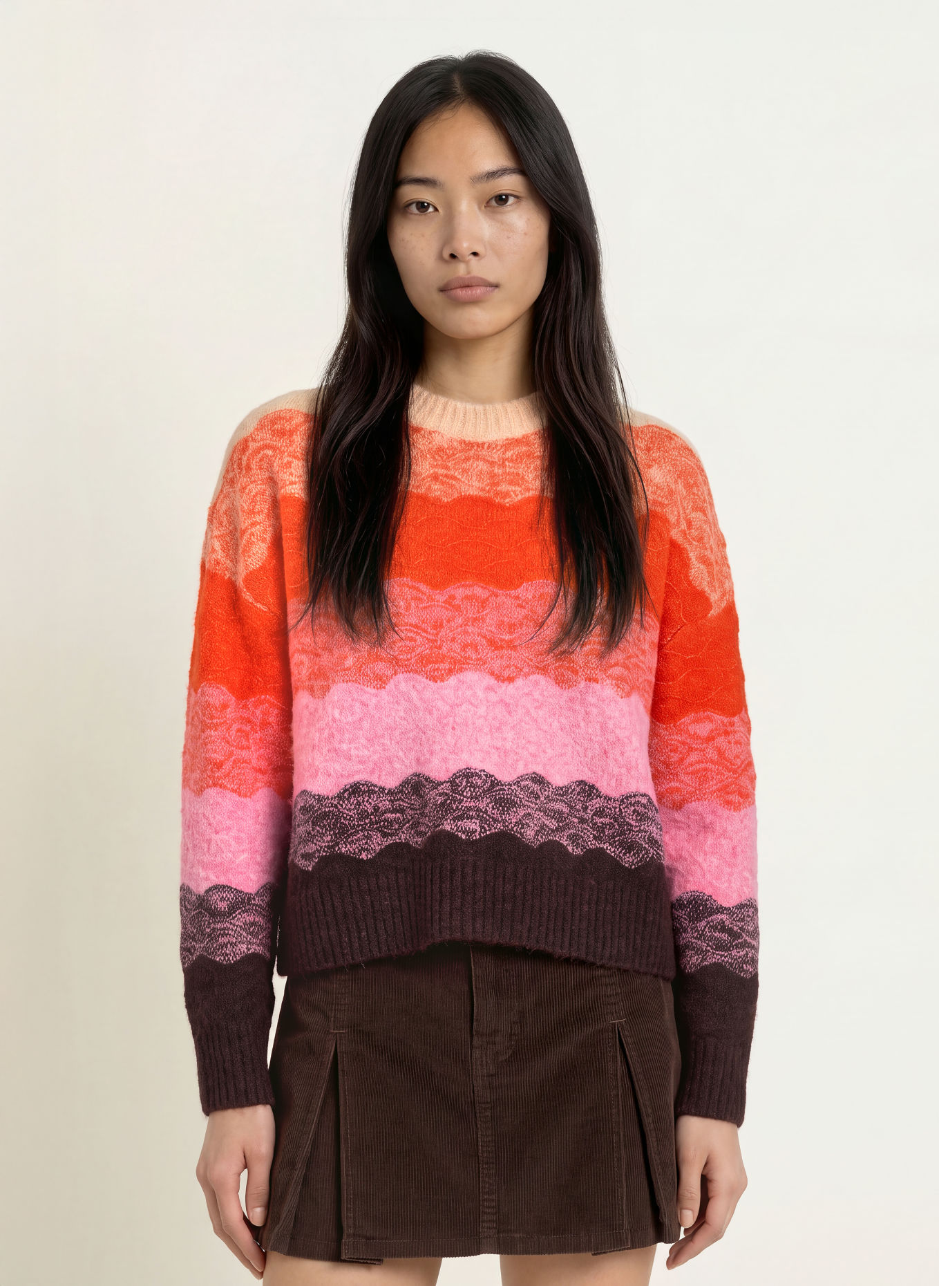 SUNCOO Pullover PANAYO: ORANGE / DUNKELBRAUN / ROSA