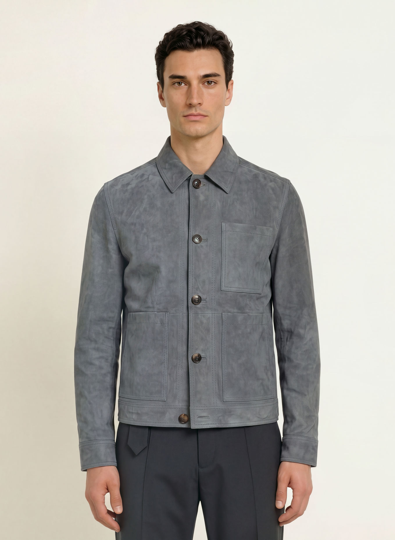 REISS Lederjacke WILSTEAD: BLAUGRAU