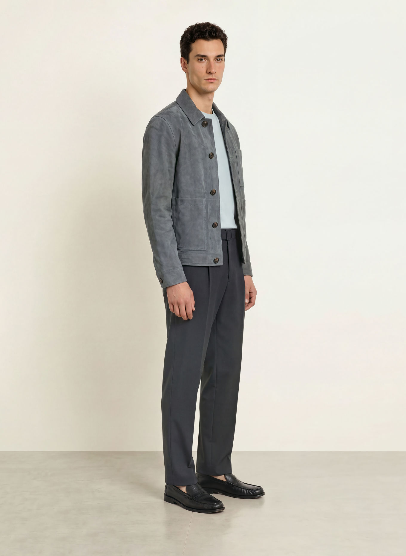 REISS Lederjacke WILSTEAD: BLAUGRAU