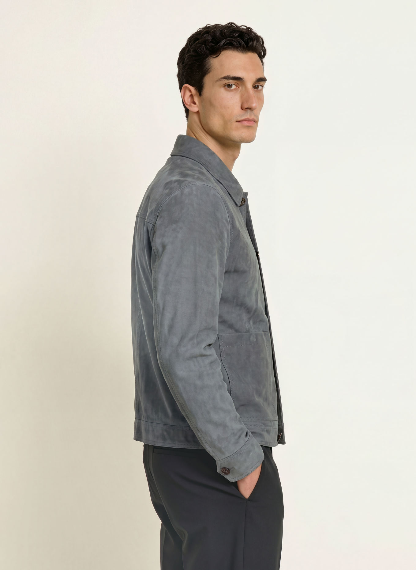 REISS Lederjacke WILSTEAD: BLAUGRAU
