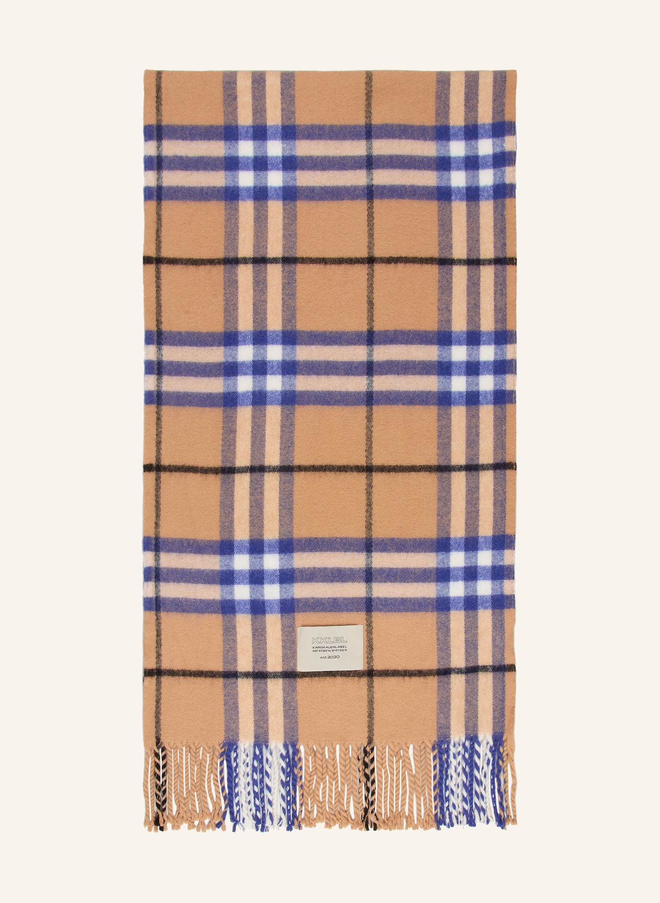 KARO KAUER Schal: COGNAC / BLAU / WEISS